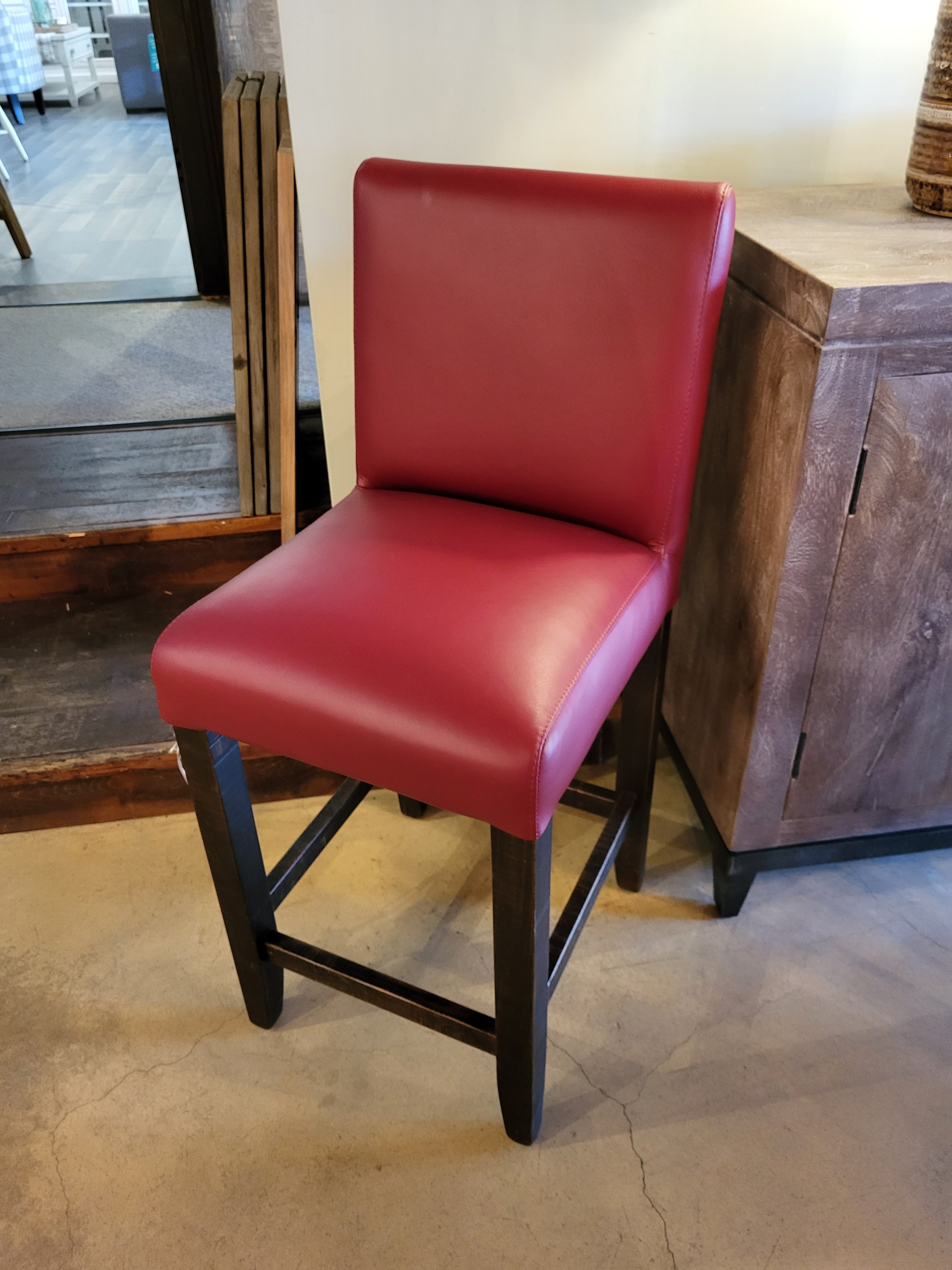 Kenova Counter Height Bar Stool - Top Grain Genuine Red Leather, Adjustable Height, Swivel Seat - Perfect for Kitchen Islands, Bars & Home Decor (5 in Stock)