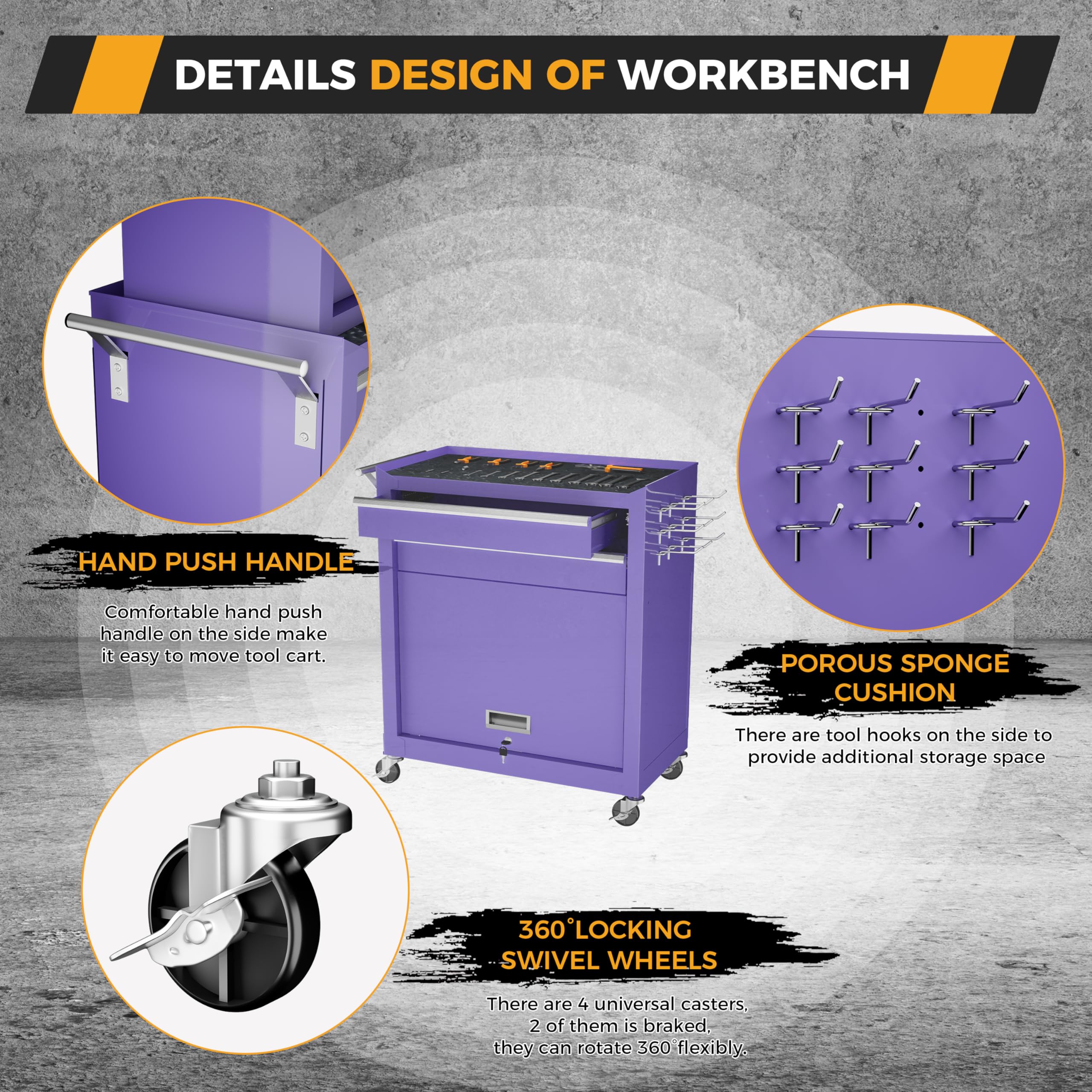 8-Drawer Rolling Tool Chest with Wheels - Detachable Metal Tool Cabinet with Locking Top Tool Box for Garage, Workshop & Auto Repair | Heavy-Duty Storage for Tools & Equipment (Purple)