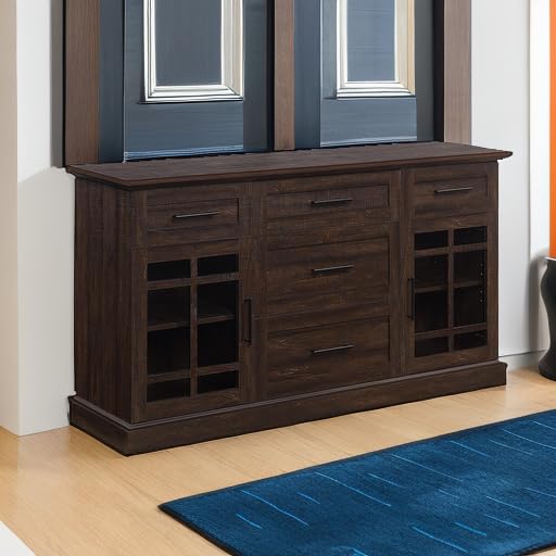 BELLEZE 58 Inch Sideboard Buffet Console Table with Drawers & Adjustable Shelves - Versatile Media Cabinet for Living Room, Dining Room or Entryway - Astorga Espresso Finish