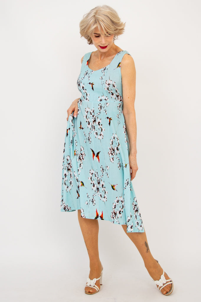 Bristol Dress - Oiseau Print Linen Bamboo Blend - Perfect for Summer Outings & Casual Wear
