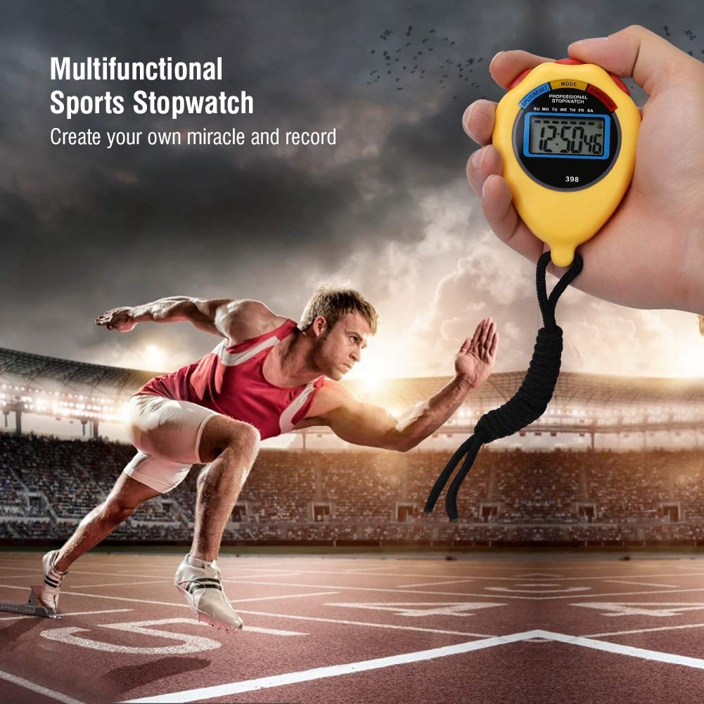 Professional Sports Timer - Electronic Multifunction Stopwatch for Running, Swimming & Training | Waterproof Digital Stopwatch with Countdown & Lap Memory | Ideal for Coaches, Athletes & Fitness Enthusiasts (Yellow)