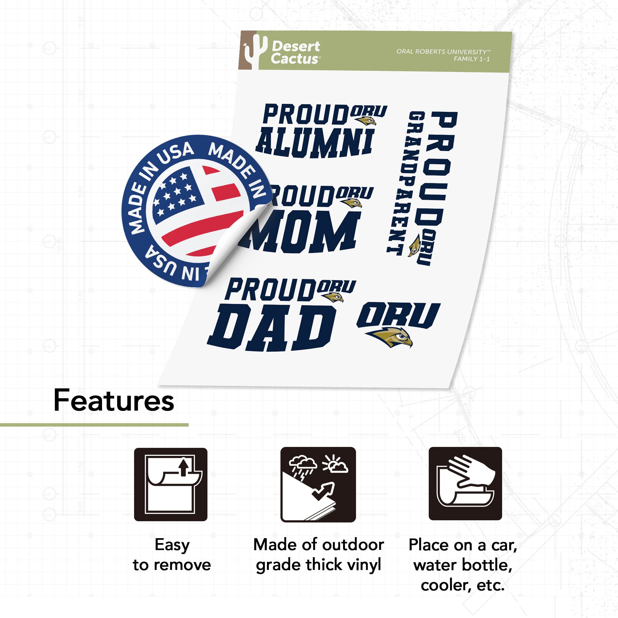 Desert Cactus Oral Roberts University Vinyl Decal Stickers - Waterproof Laptop, Water Bottle, Car, Scrapbook Decor (Family Full Sheet) - Perfect for College Dorm, Office & DIY Crafts