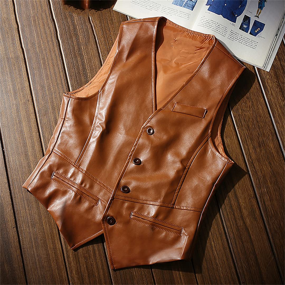Men's Classic Business Waistcoat - Faux Leather Biker Vest Sleeveless Jacket for Formal & Casual Wear | Office, Party, Riding