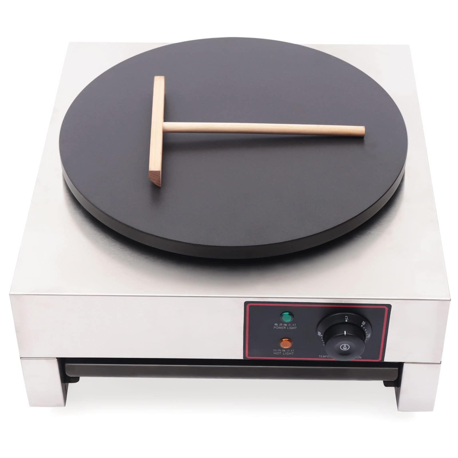 110V Commercial 16-Inch Electric Crepe Maker with Drawer Warmer & Adjustable Temperature - Nonstick Crepe Pan for Roti, Tortilla, Eggs, BBQ - Perfect for Restaurants, Cafes & Home Breakfast Cooking (Electric with Plug)