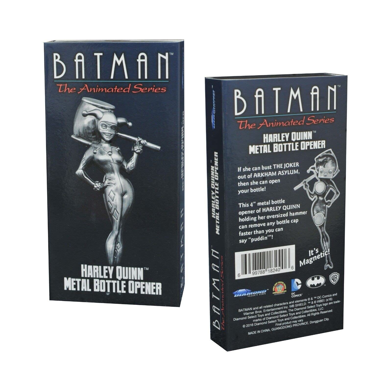 Batman The Animated Series Harley Quinn Collectible Figure with Metal Bottle Opener - DC Comics Action Figure for Display & Home Bar Accessories