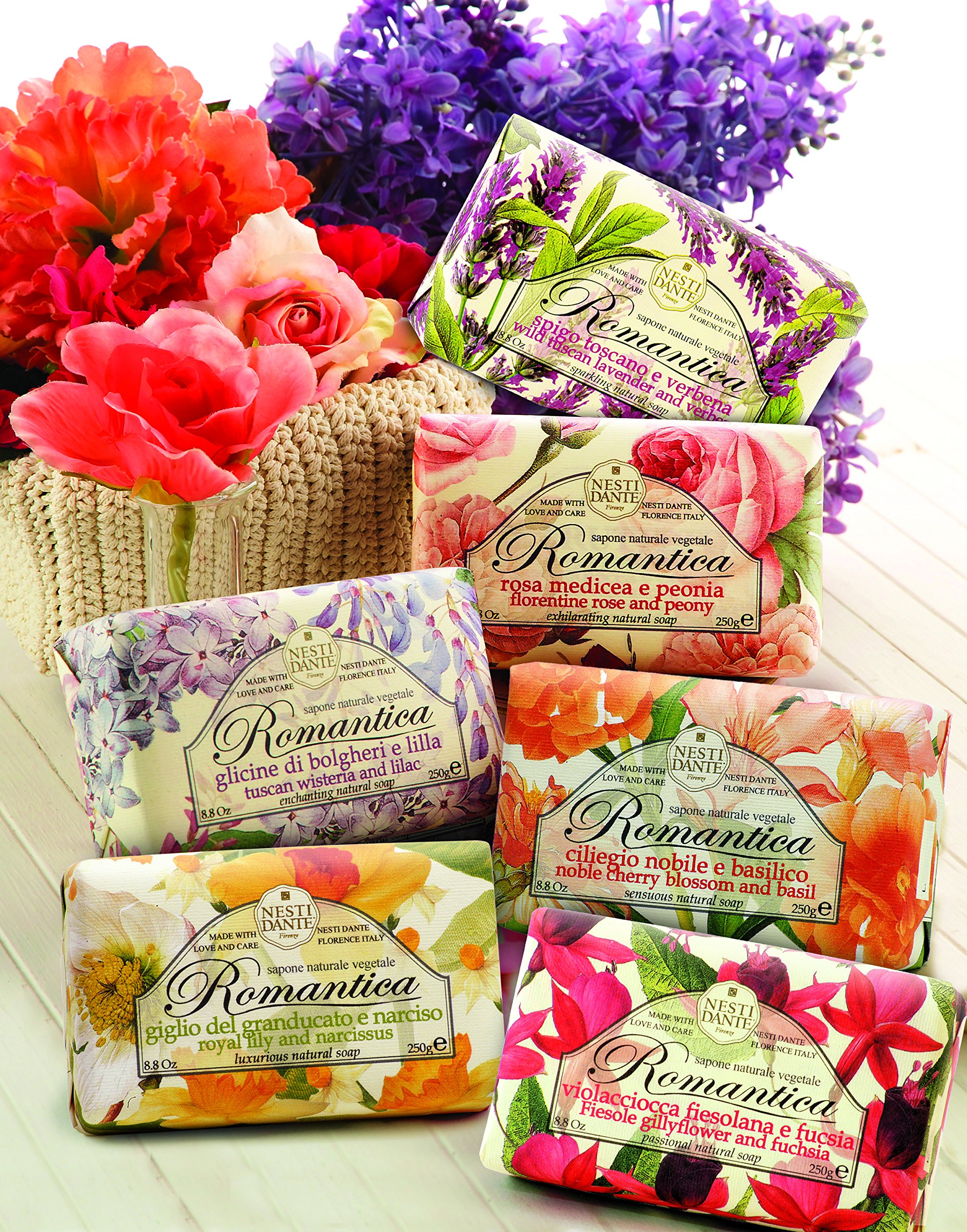 NESTI DANTE Romantica Florentine Rose & Peony Soap 250g - Luxury Handmade Italian Soap for Bath, Shower & Gift | Moisturizing & Aromatic