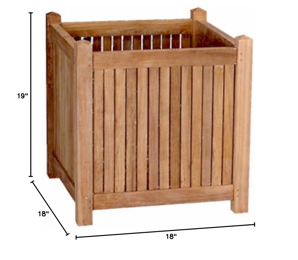 Anderson Teak Planter Box 18 Inch - Outdoor Garden Flower Pot for Patio, Deck & Balcony Decor - Durable Wooden Planter for Plants, Herbs & Succulents