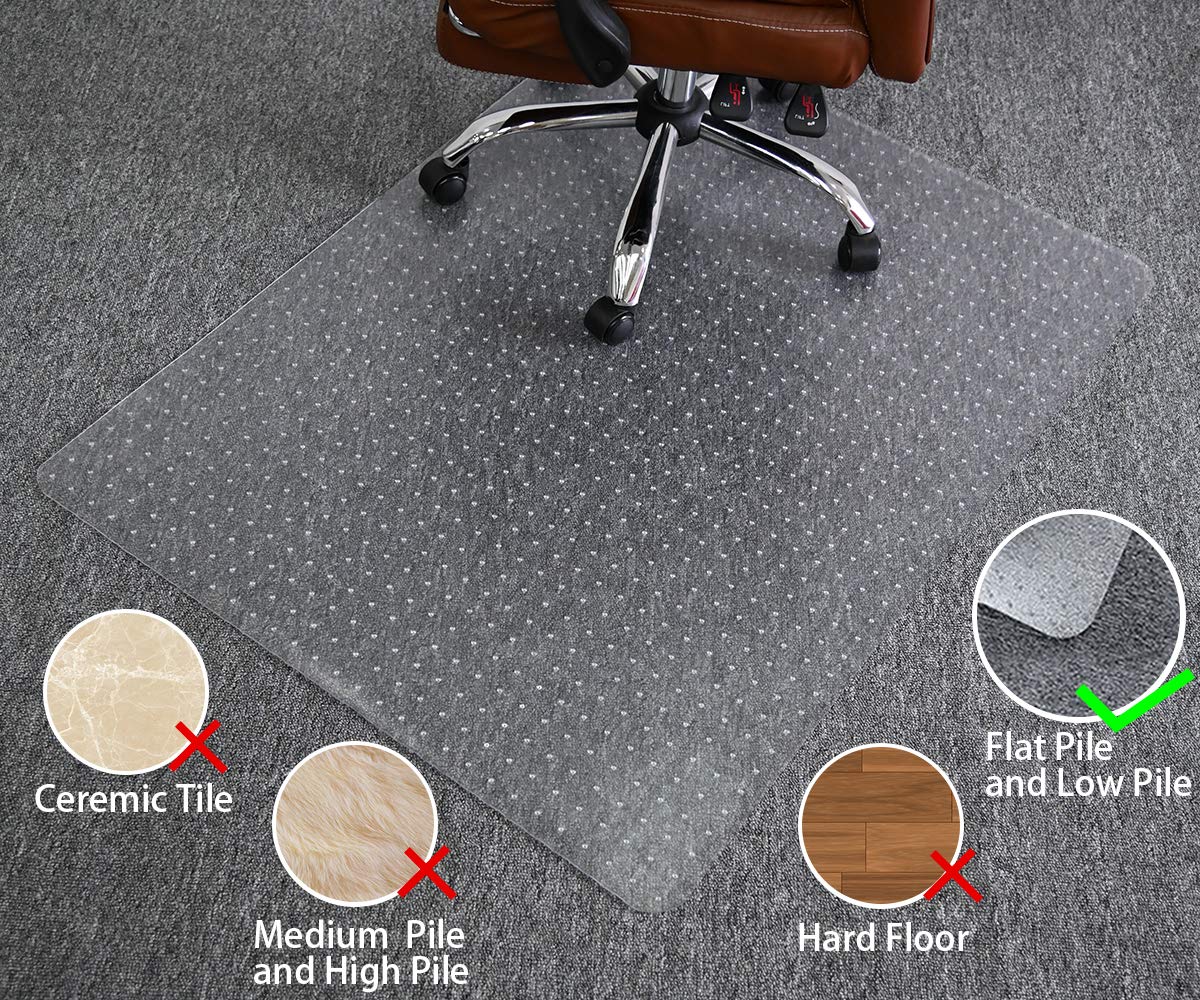 48” x 36” Clear Office Chair Mat for Carpet - Heavy Duty Floor Protector for Low Pile Carpets | Perfect for Home Office, Gaming & Workspace