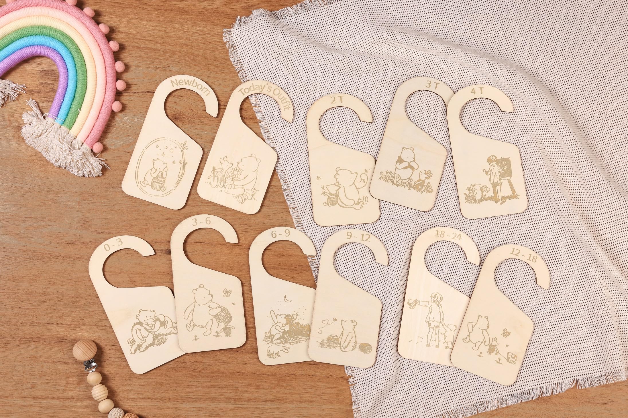11-Piece Bear Wooden Baby Closet Dividers | Double-Sided Newborn to 4T Closet Organizers | Nursery Decor & Hanger Size Organizer for Baby Clothes | Perfect for Nursery Organization & Baby Shower Gifts