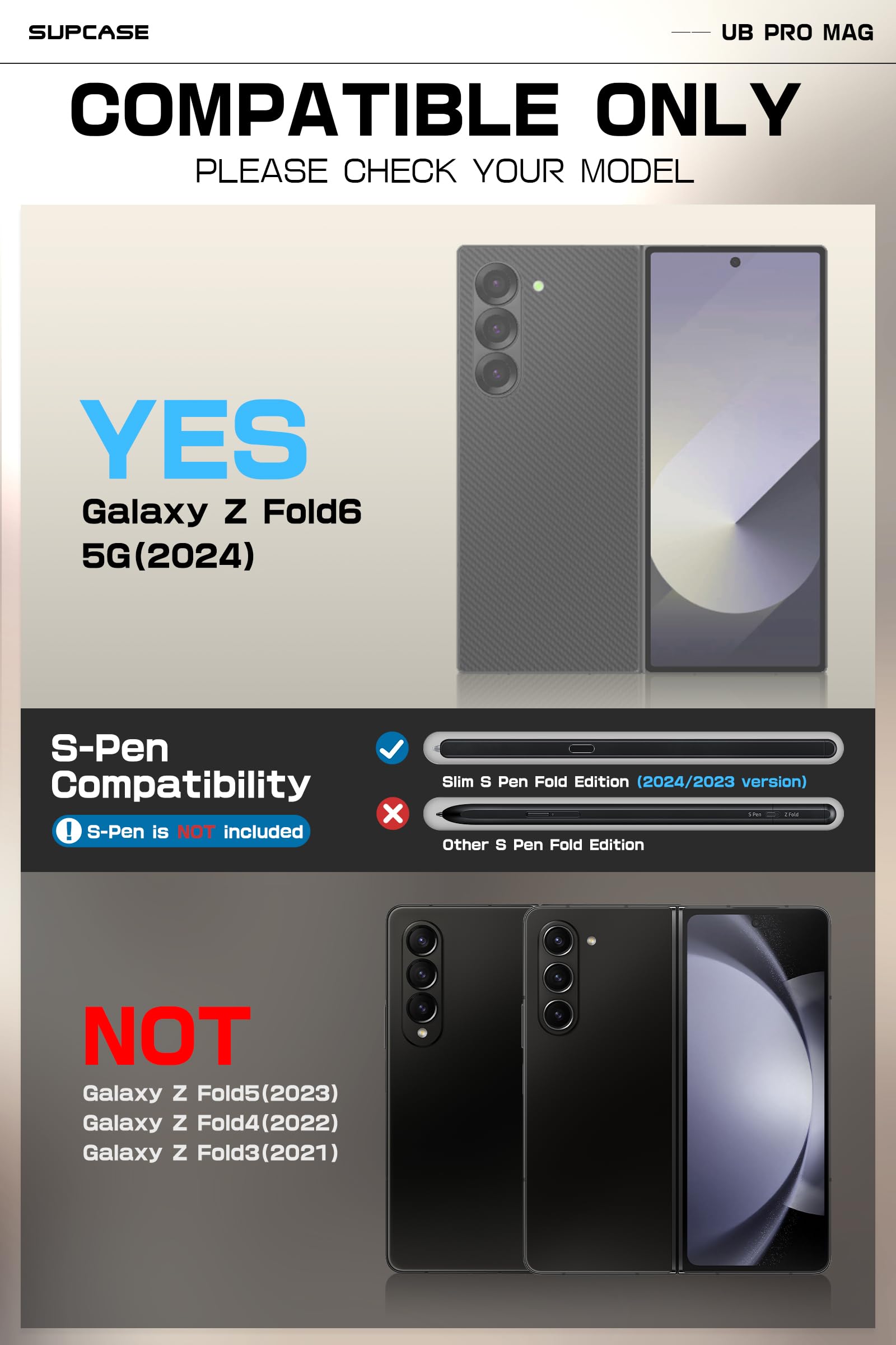SUPCASE for Samsung Galaxy Z Fold 6 Case with S Pen Holder - Military Grade Shockproof Protection, Built-in Screen Protector & Magnetic Ring Holder - Magsafe Compatible Rugged Phone Case (Black) - Perfect for Outdoor Adventures, Work & Daily Protection