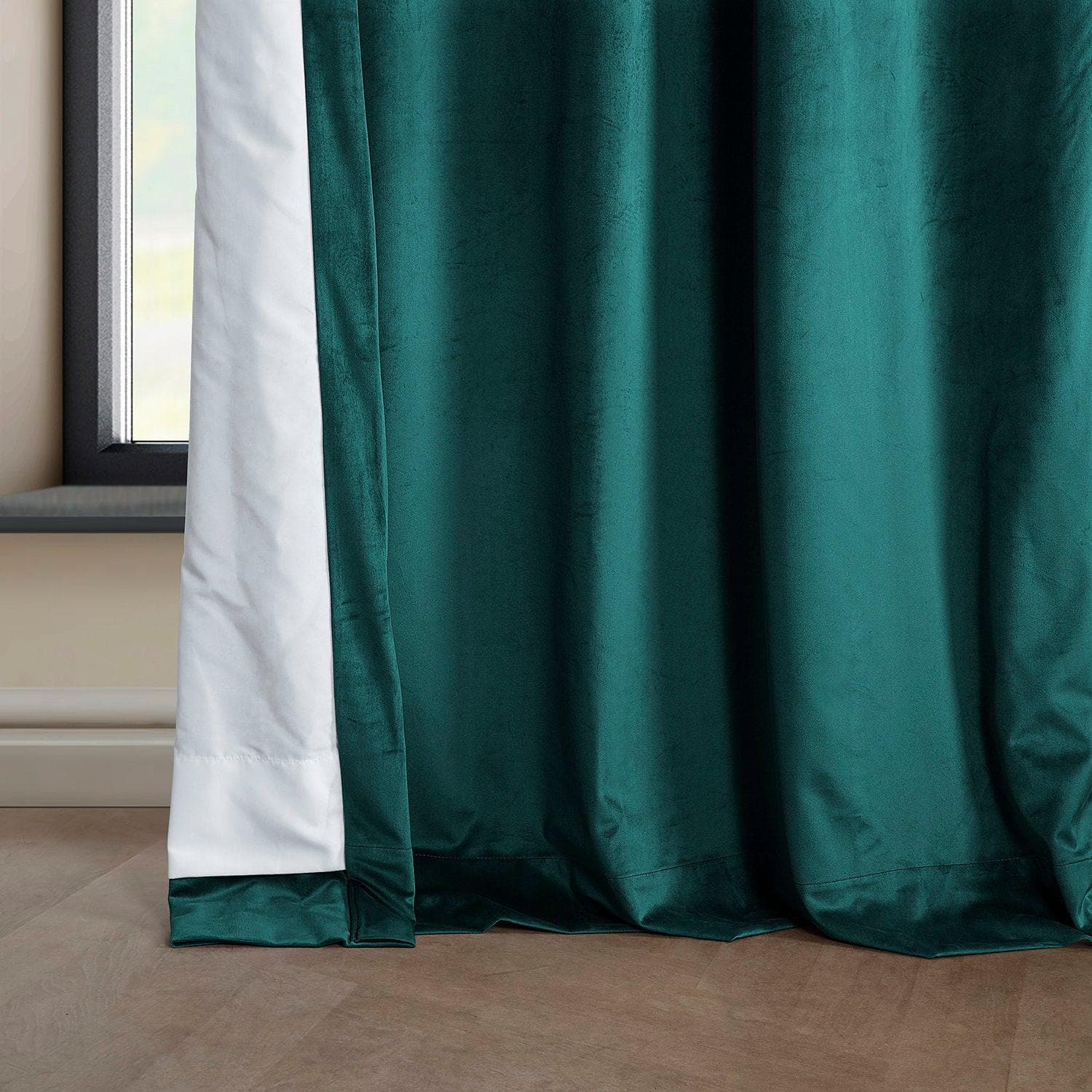 Deep Sea Teal Heritage Plush Velvet Blackout Curtains for Bedroom - Thermal Insulated Noise Reducing Window Drapes for Living Room & Nursery
