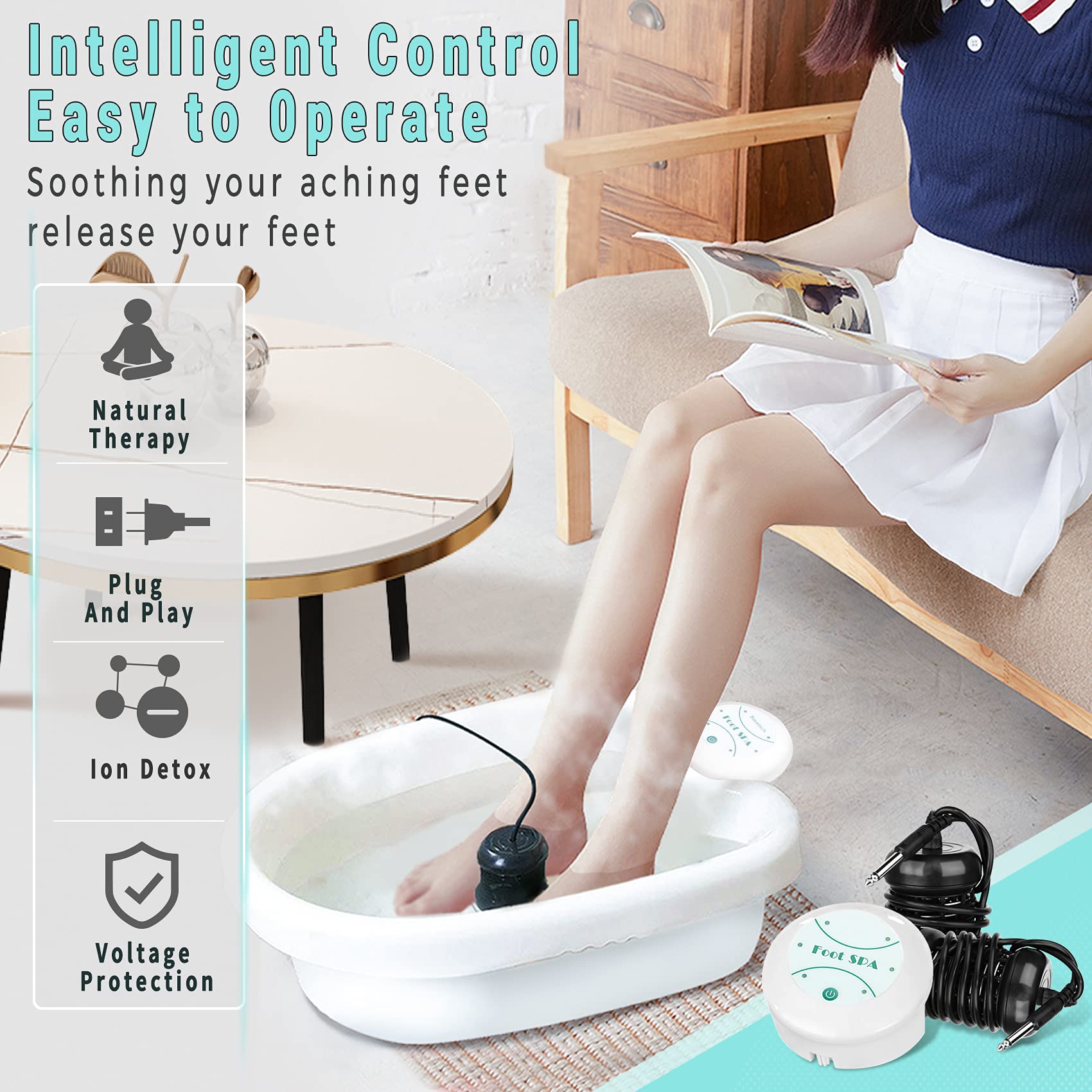 Ionic Foot Detox Machine - Portable Ion Detox Foot Spa with 2 Foot Files & 100 Liners | Chi Detox Cleanse for Relaxation & Wellness | Perfect for Home Spa, Stress Relief & Detox Therapy