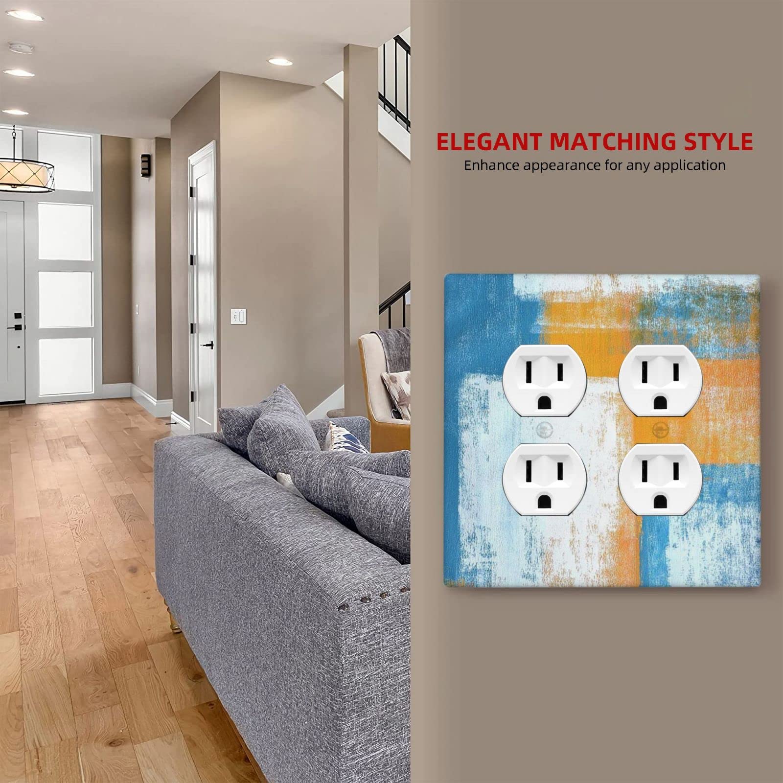 Abstract Orange Blue White Wall Plate - Decorative 2 Gang Double Duplex Outlet Cover - Funny Light Switch Electrical Faceplate 4.5