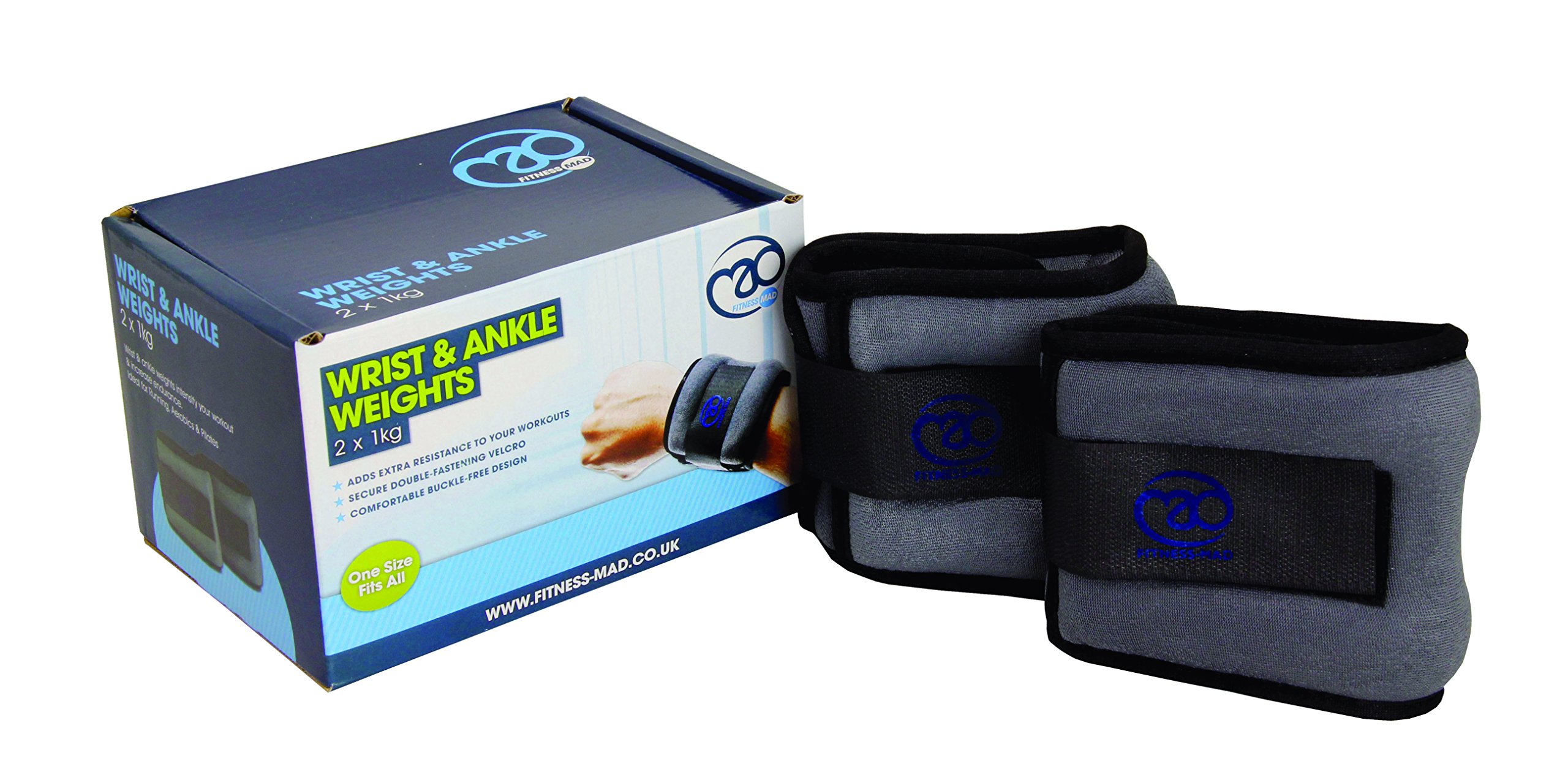 Fitness Mad Adjustable Wrist and Ankle Weights Set for Women & Men - 2.2lbs Each - Workout, Running, Walking, Aerobics, Home Exercise & Gym Training