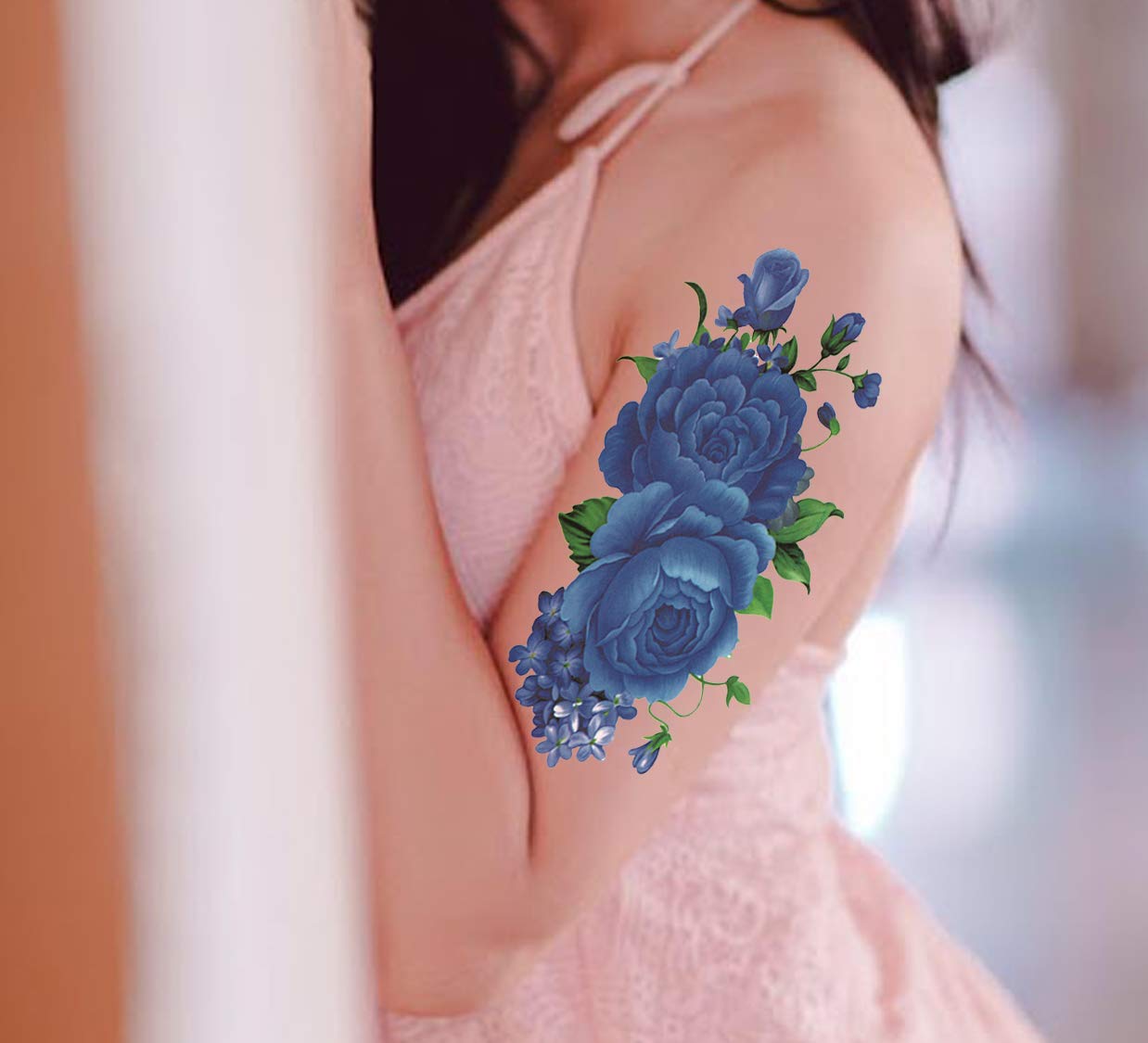 Waterproof Temporary Tattoo Stickers for Men & Women - 3D Realistic Flowers, Butterflies, Stars, Angels & Wolf Designs (19x9cm) | Perfect for Parties, Halloween & Costume Events - TL-285