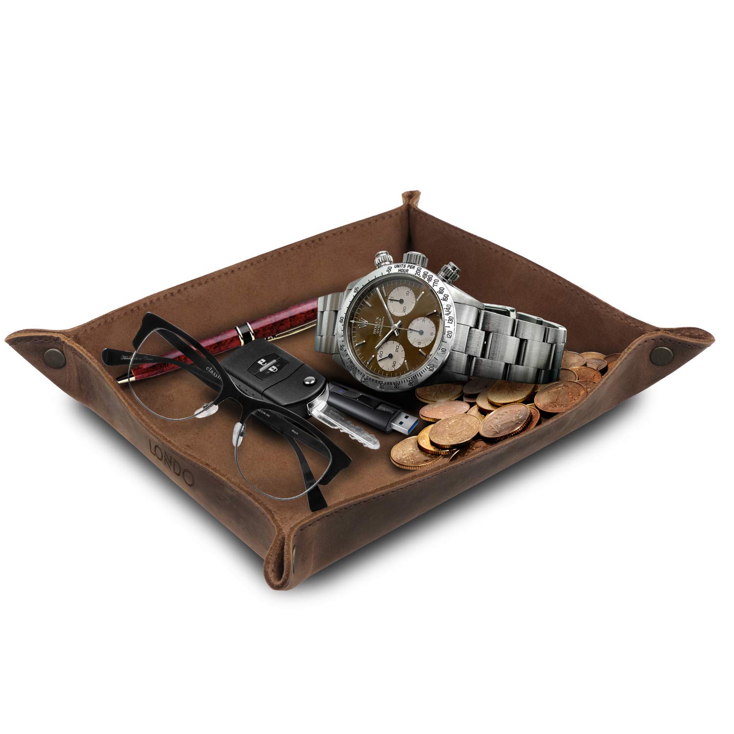 Premium Genuine Leather Desk Organizer Tray - Lightweight Water-Resistant Storage Box for Wallets, Watches, Keys, Phones & Office Supplies | Perfect for Home, Office & Travel Organization