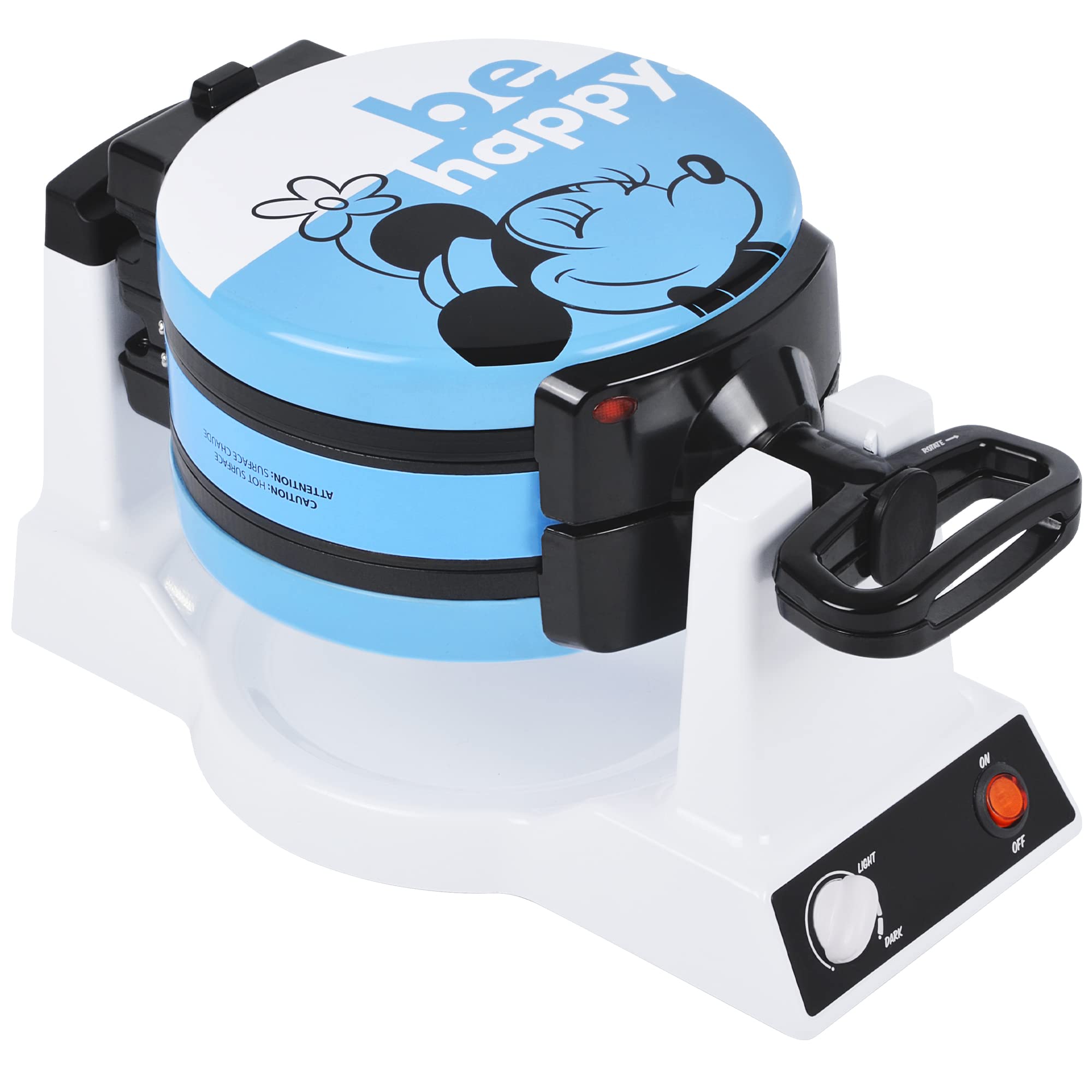 Disney Mickey & Minnie Double Flip Waffle Maker with Non-Stick Plates - Blue Mickey Mouse Kitchen Appliance for Disney Fans - Makes 6 Heart-Shaped Waffles - Perfect for Breakfast, Brunch & Disney-Themed Parties