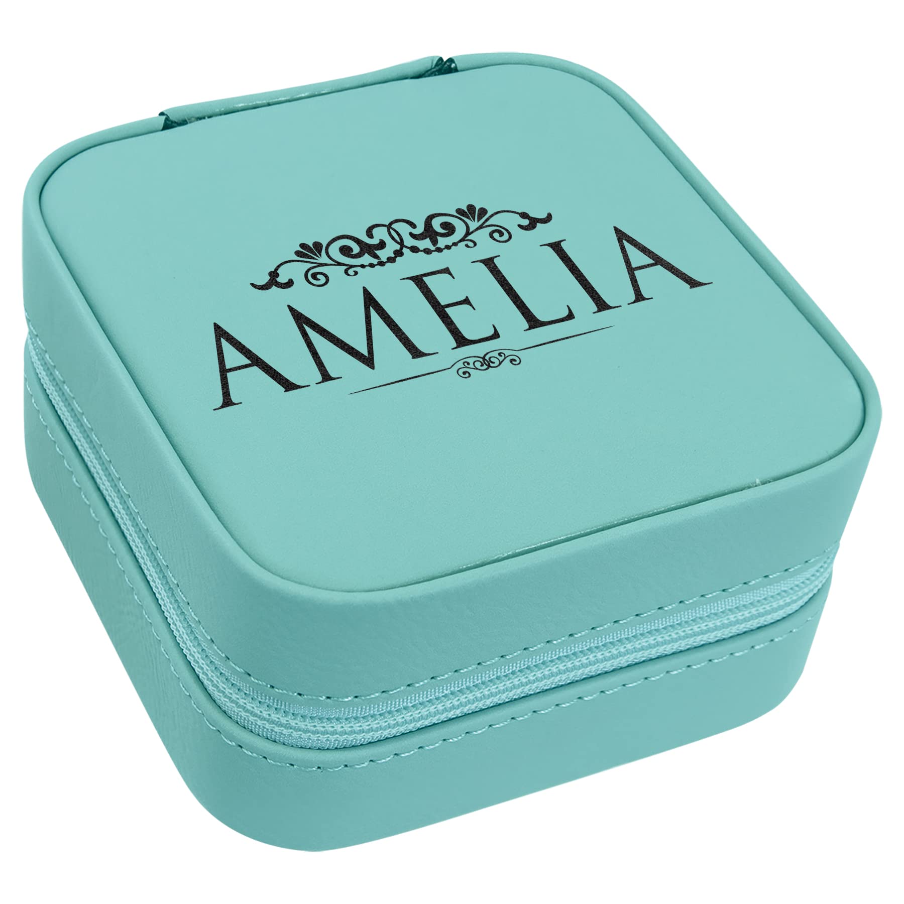 Custom Engraved 'Amelia' Teal Jewelry Box for Women - Laserable Leatherette Travel Jewelry Case | Perfect for Gifts, Parties & Organizing Necklaces, Rings & Earrings