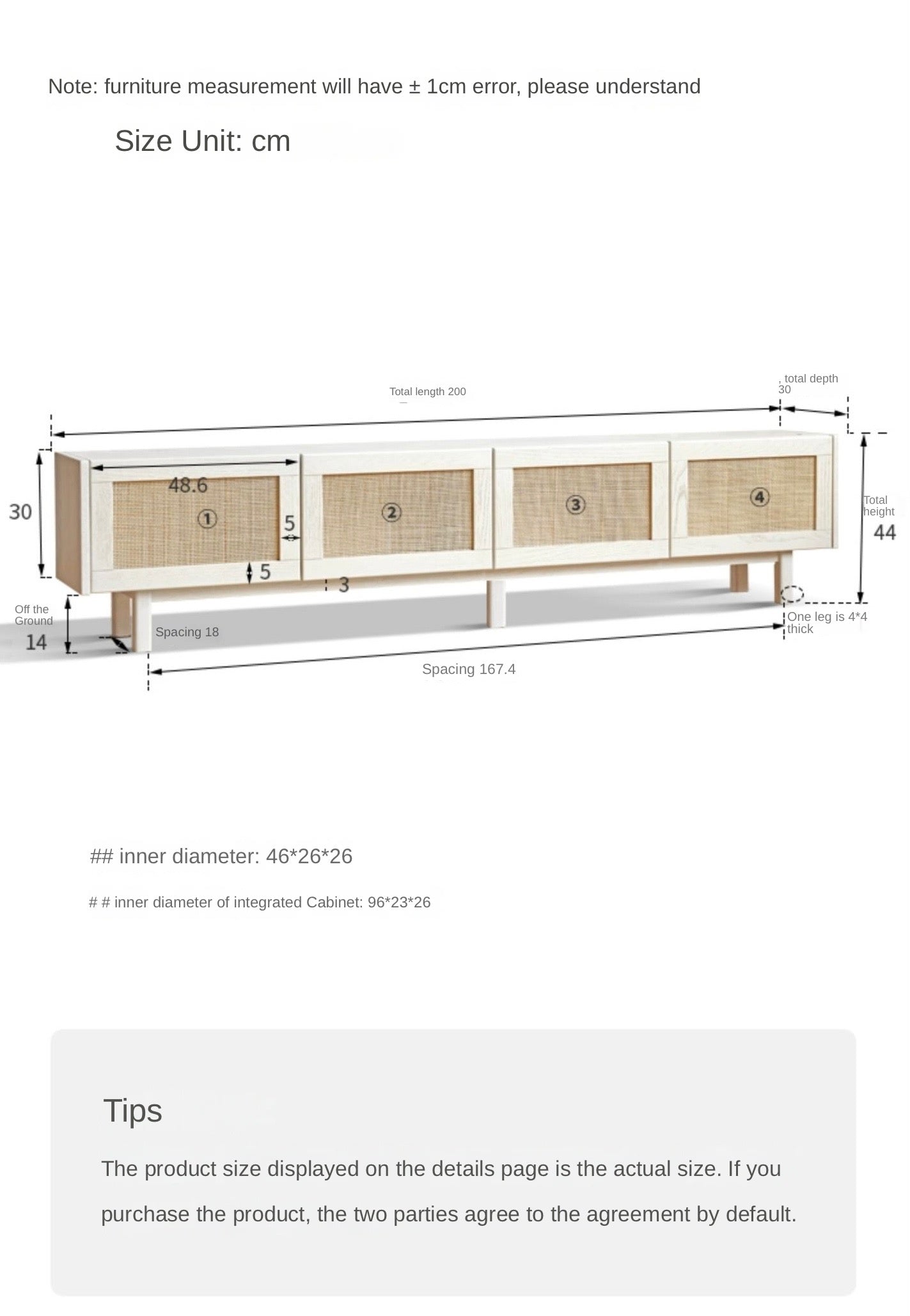 Solid Oak Wood Rattan TV Stand with LED Lights - Modern Cream Style Entertainment Center for Living Room, Bedroom & Home Theater