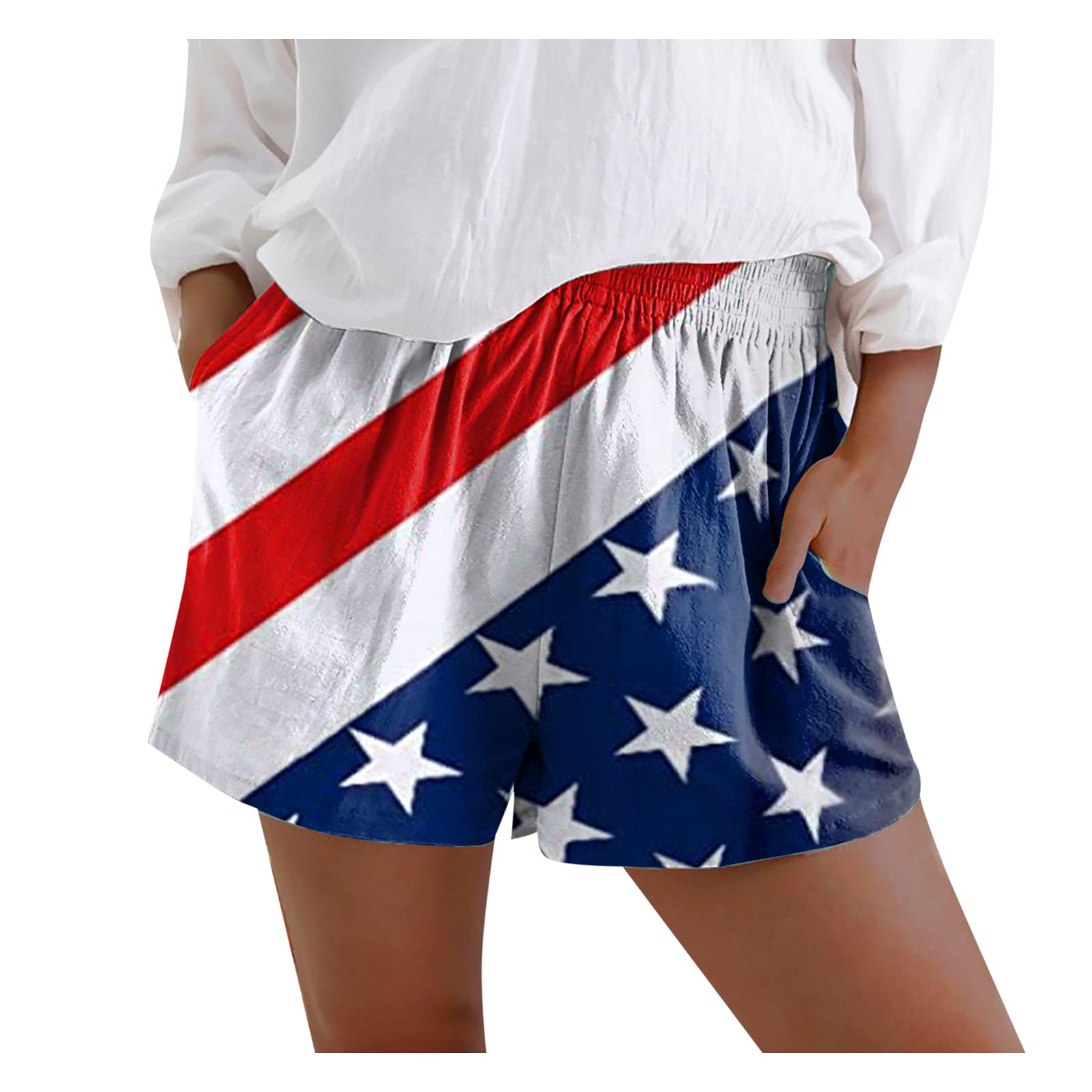 Women's Lace-Up Printed Shorts with Pockets - Casual Loose Fit Leggings & American Flag Design | Perfect for Gym, Running, Yoga & Summer Outfits