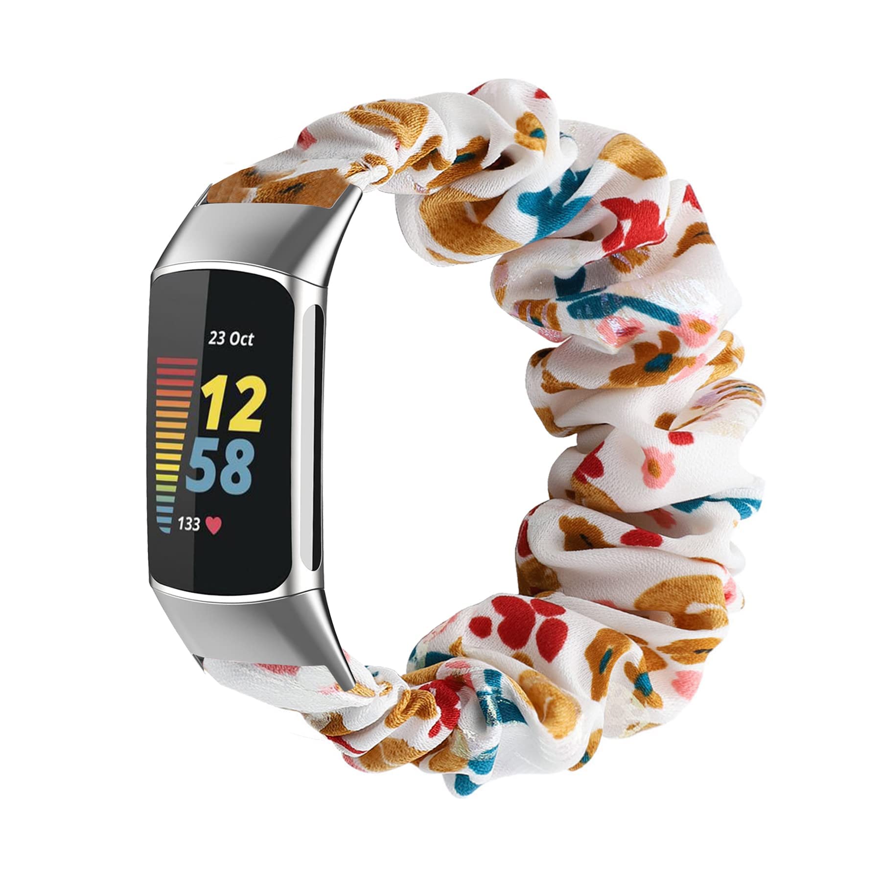 Soft Fabric Scrunchie Watch Bands Compatible with Fitbit Charge 5 - Elastic Replacement Wristbands for Women, Stylish & Comfortable Fitness Accessories - Perfect for Workouts, Running, Yoga & Everyday Wear
