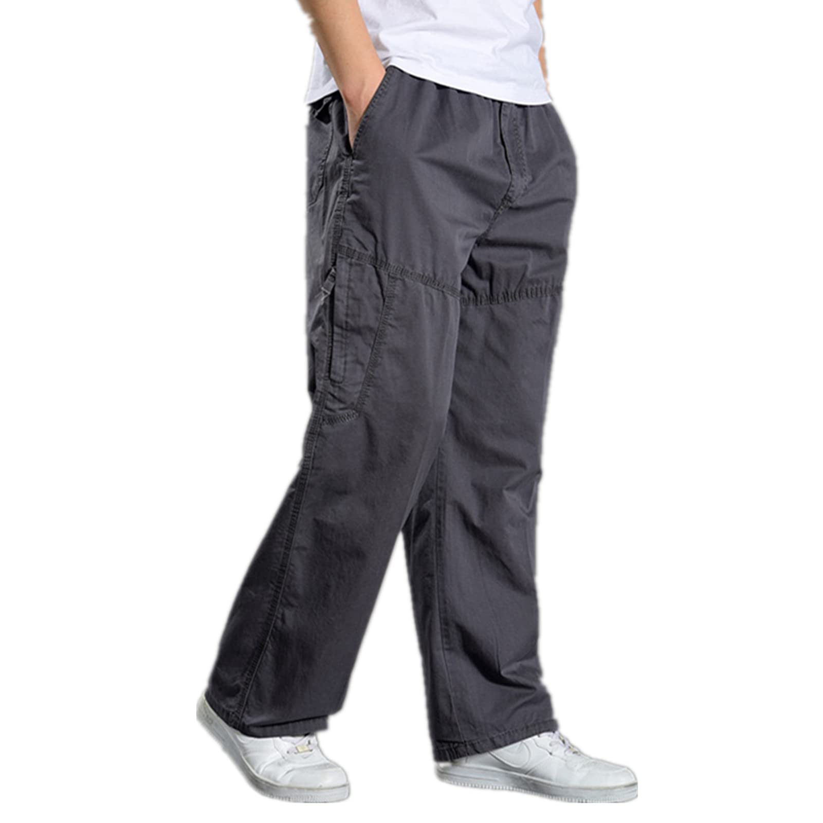 **EndoraDore Men's Lightweight Outdoor Hiking Cargo Pants - Elastic Waist, Multi-Pocket Fishing & Work Trousers - Perfect for Hiking, Camping, and Casual Wear**