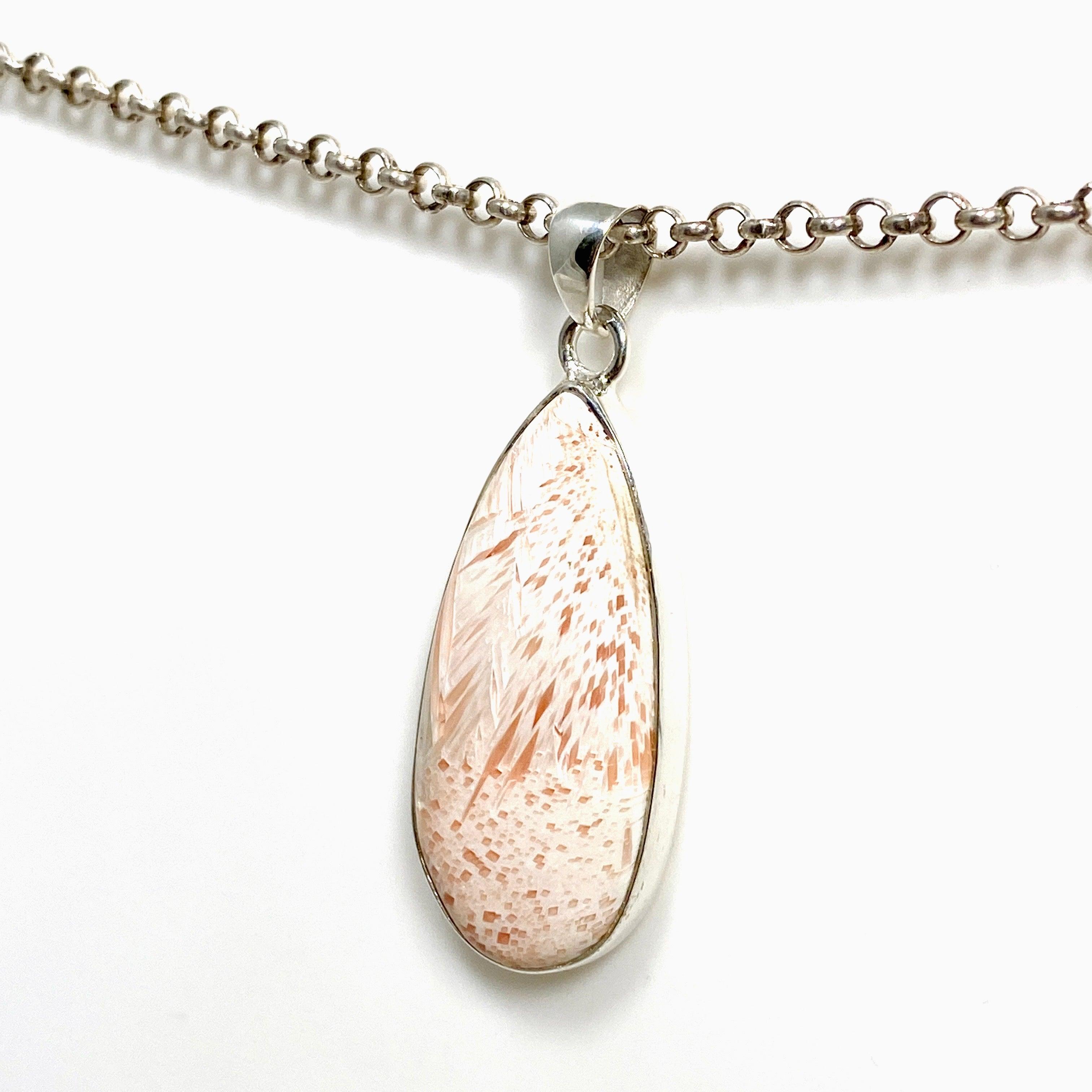 Natural Peach Scolecite Teardrop Pendant Necklace KPGJ4520 - Healing Crystal Jewelry for Meditation, Energy Balancing & Spiritual Gifts