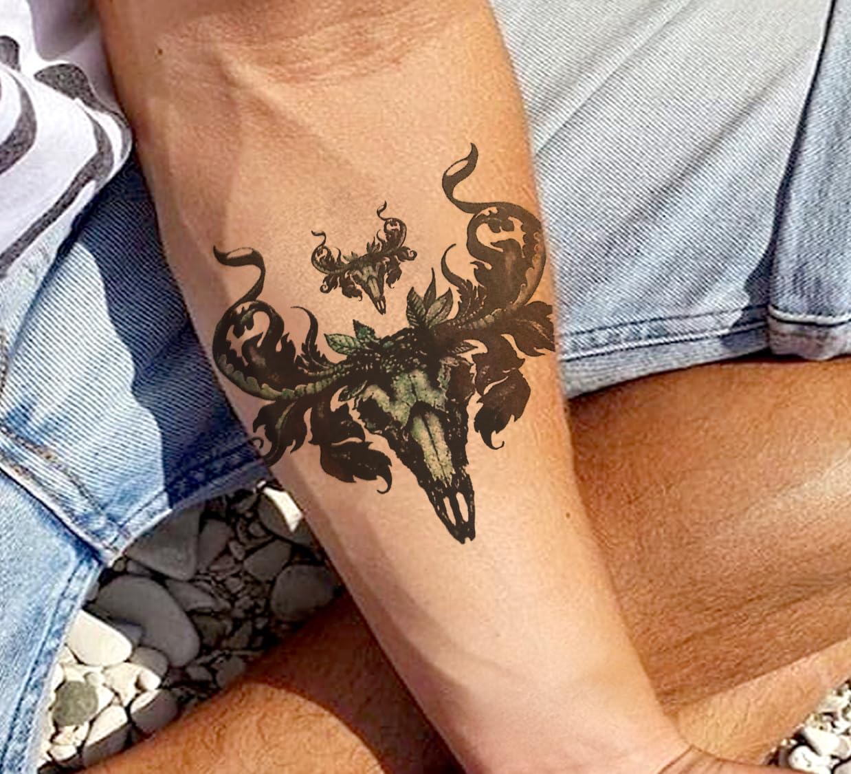 Waterproof Temporary Tattoo Stickers for Men & Women - 3D Realistic Flowers, Butterflies, Stars, Angels, Wolves & Armband Designs (21x15cm) | Perfect for Parties, Halloween, Cosplay & Body Art | HB-052