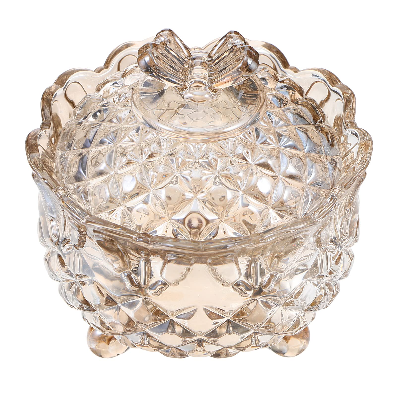 DOITOOL 1Pcs Royal Embossed Crystal Glass Candy Box with Lid - 280ml Luxury Jewelry Storage & Food Container - Elegant Candy Dish, Cookie Tin, Biscuit Jar for Home Decor, Party Serving & Gift Packaging (Brown)