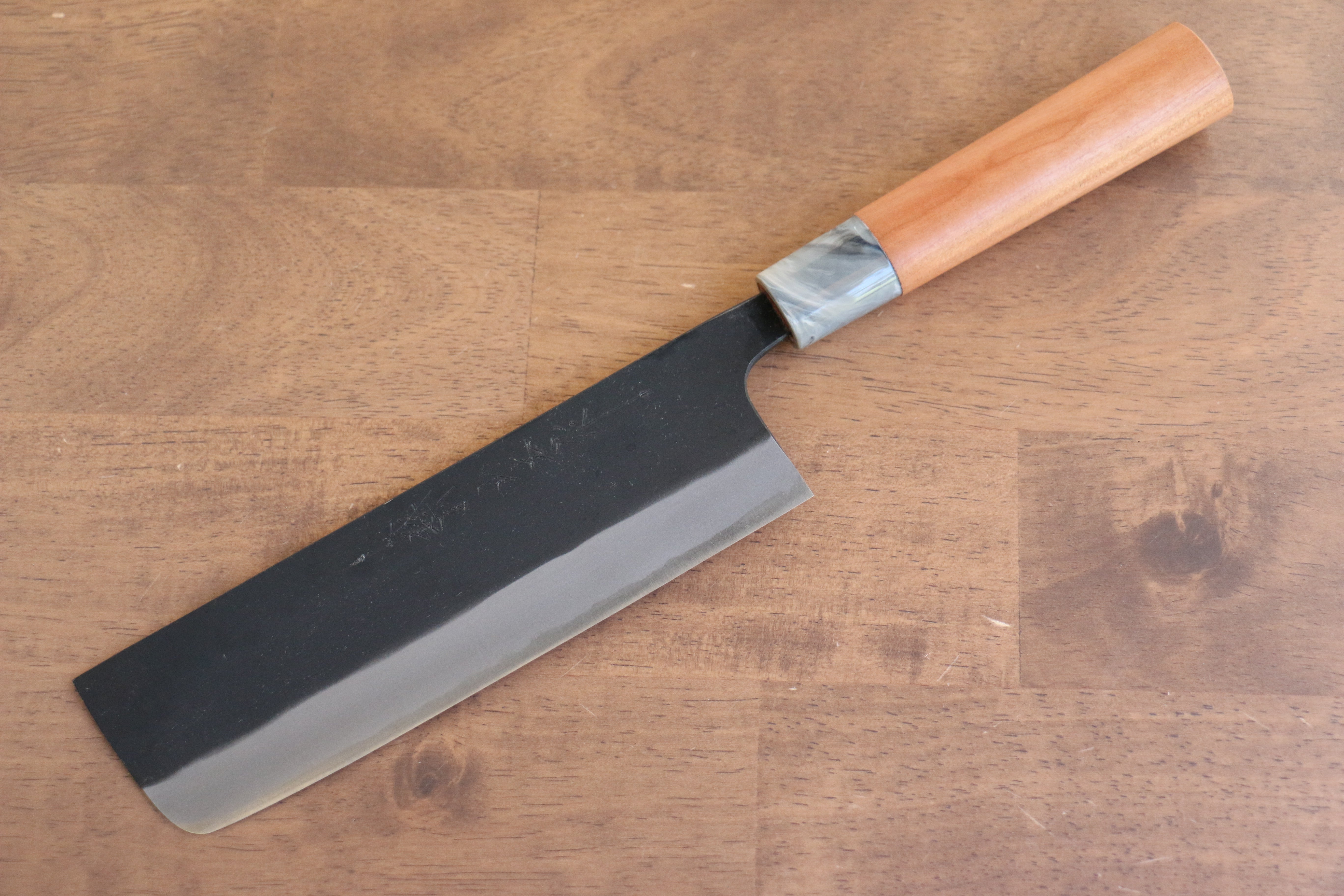 Nao Yamamoto White Steel No.2 Kurouchi Nakiri Knife 180mm - Japanese Chef Knife with Cherry Wood Handle for Precision Vegetable Chopping & Slicing in Professional Kitchens
