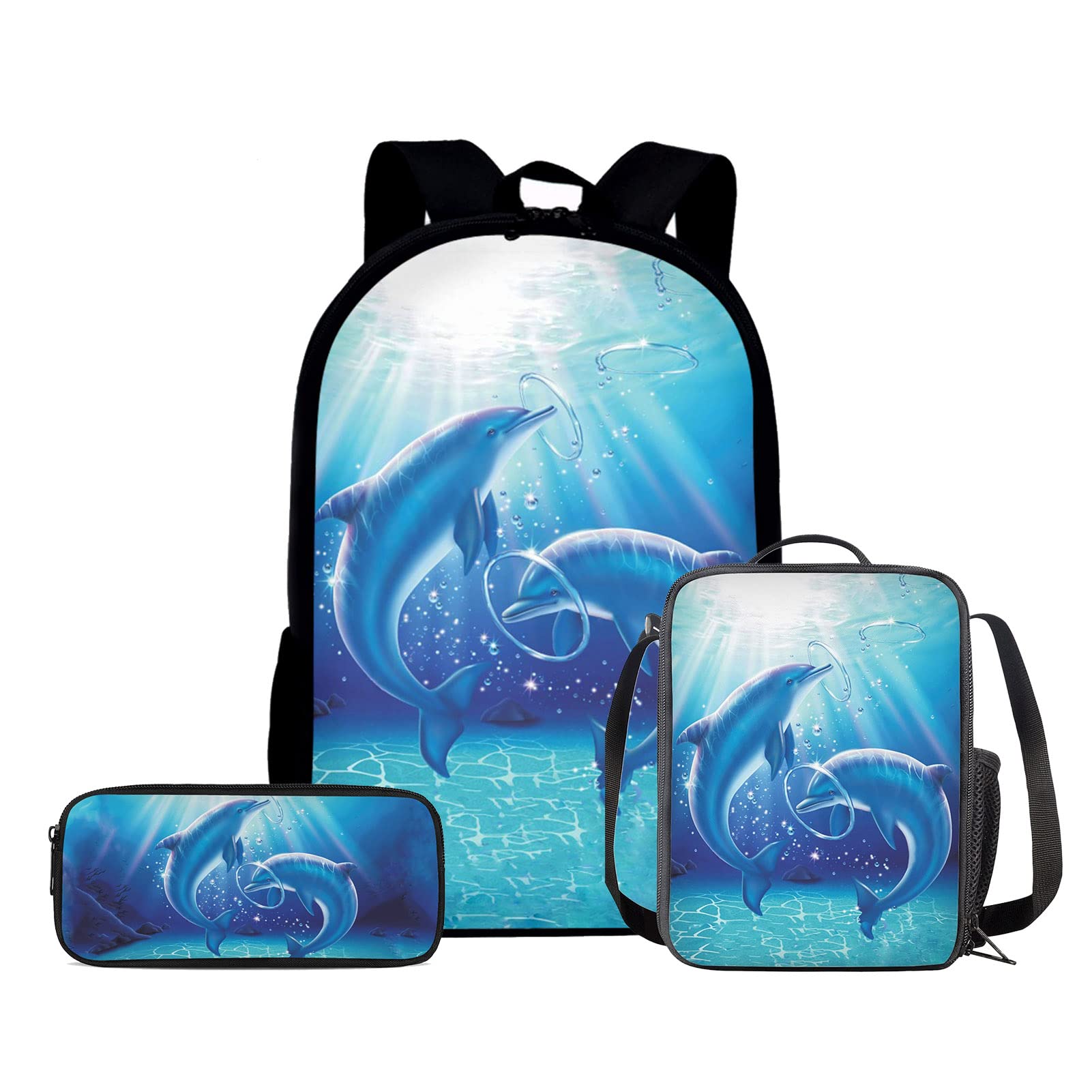 ZPINXIGN Kids Backpack Set for School - Durable Dolphin Themed Bookbag with Lunch Box & Pencil Case for Kindergarten & Elementary Students (Ages 5-7) - Perfect for Daily School Use, Field Trips & Outdoor Activities