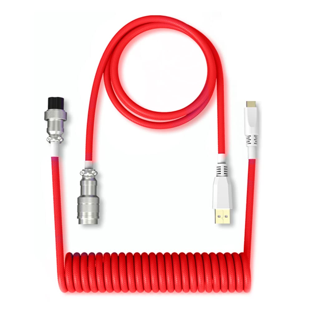 Coiled Type-C USB Cable for Mechanical Keyboard - 1.8m Aviator Wire (Red) - Perfect for Gaming & Office Setup