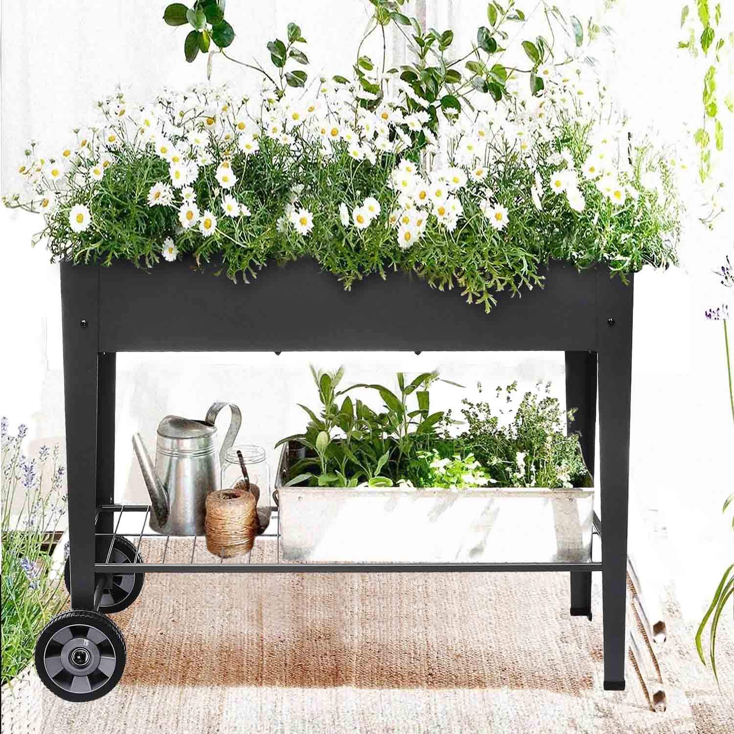 Elevated Raised Planter Box with Legs & Wheels - Outdoor Garden Bed for Vegetables, Flowers, Herbs - Perfect for Patio, Deck, Balcony Gardening