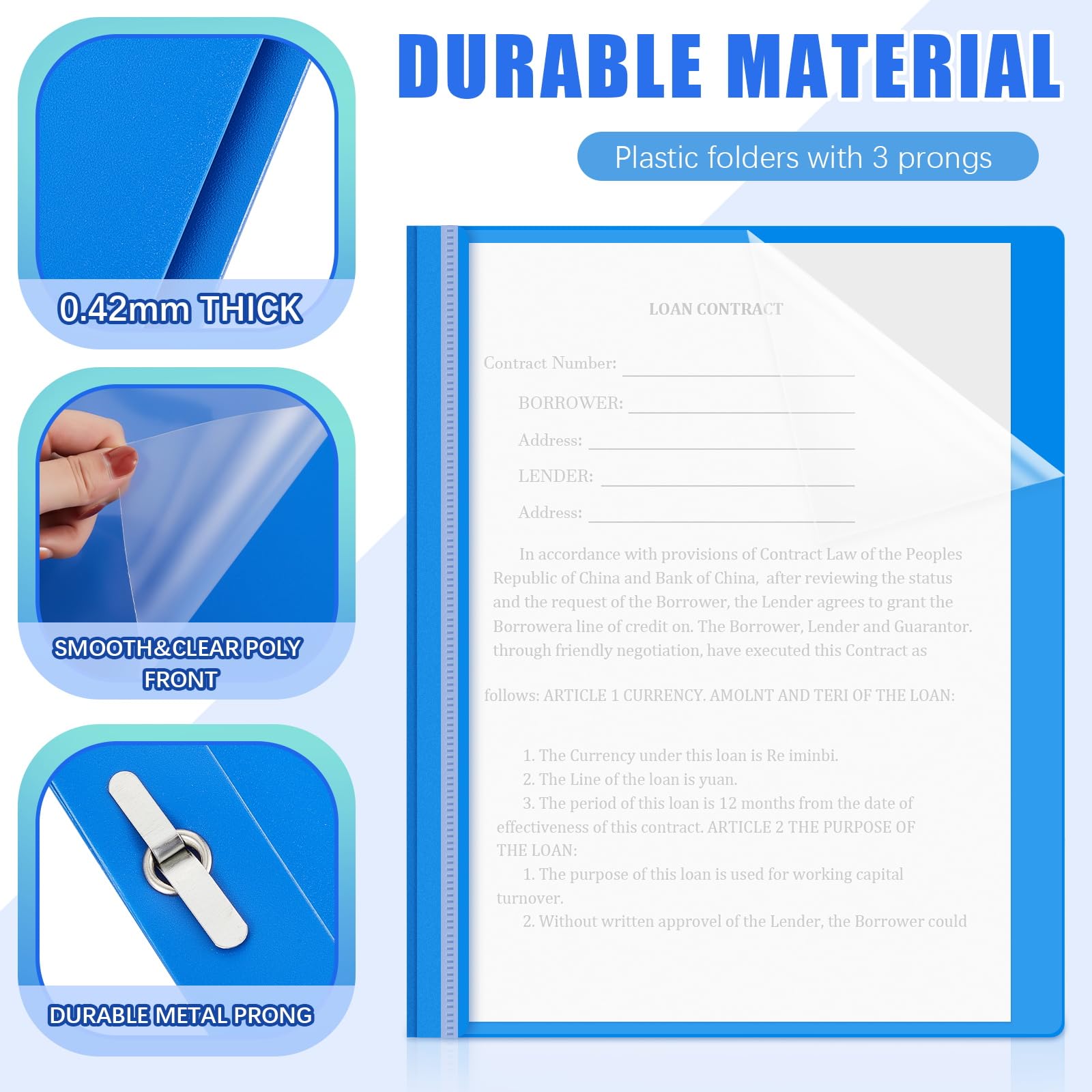 150 Pcs Clear Plastic Report Covers with 3 Prong Fastener - Blue Resume Folders for Business Documents, School & Office Presentations - Bulk Pack of Durable Presentation Folders for Professional Reports, Projects & Organization