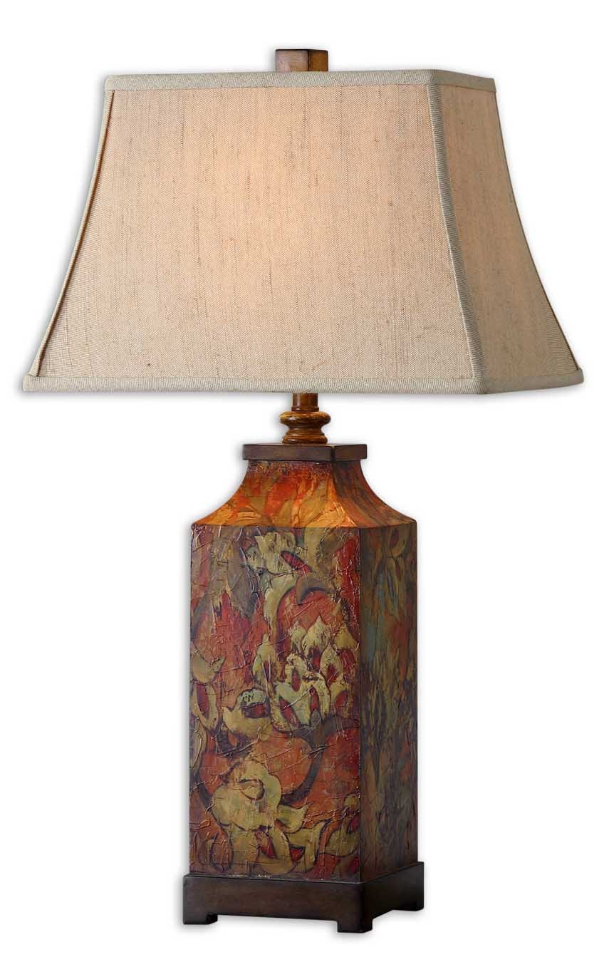 Vintage Distressed Wood Floral Table Lamp - Handcrafted Farmhouse Decor for Bedroom, Living Room & Office - Romantic Boho Lighting for Home & Wedding Decor