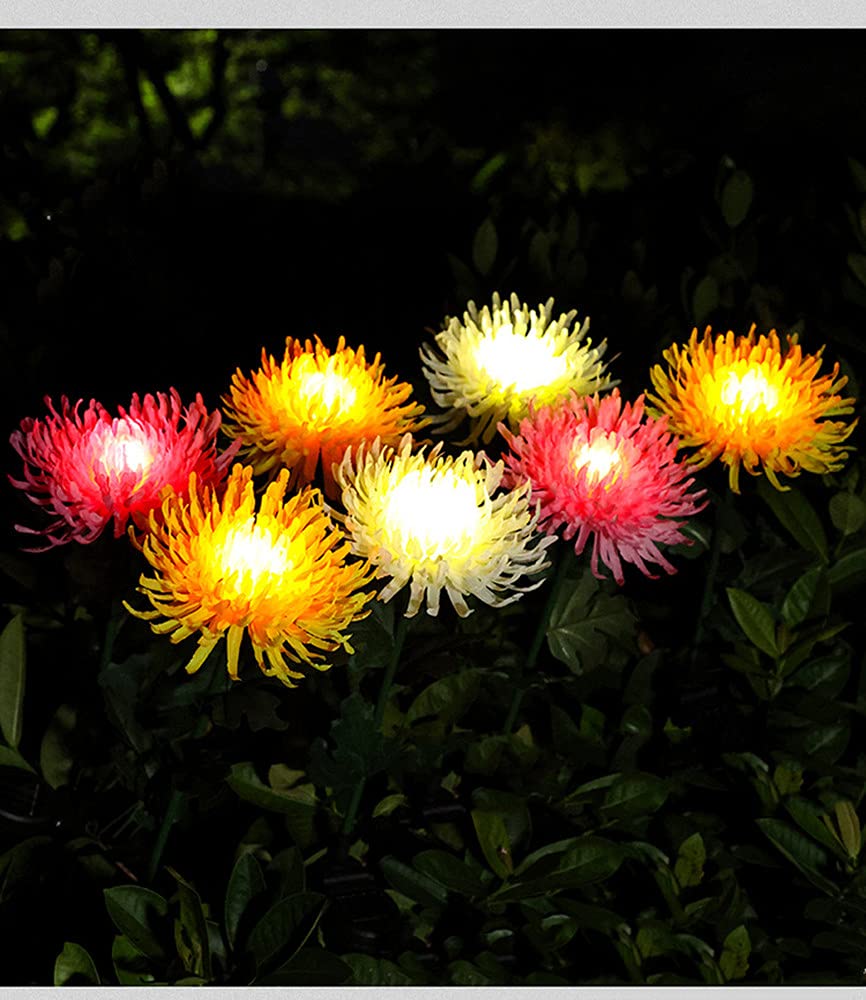 4 Pack Solar Garden Lights - Waterproof Outdoor Solar Lights with Large Chrysanthemum Flowers & Bigger Solar Panel for Patio, Yard, Pathway (Yellow) | Perfect for Landscape Lighting, Backyard Decor & Nighttime Safety