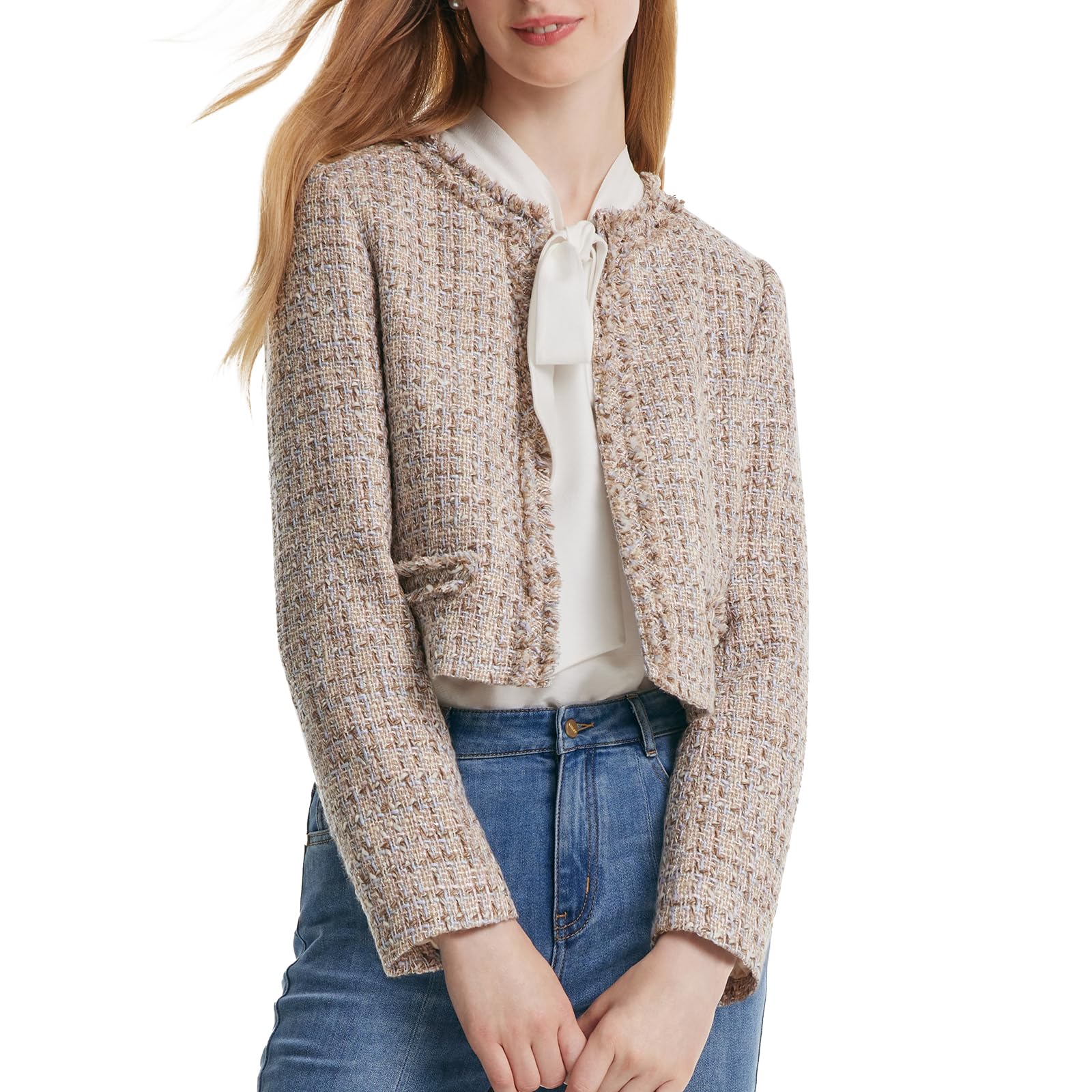 2025 Classic Tweed Blazers for Women - Slim Fit Long Sleeve Cropped Work Jacket | Business Casual Office Wear, Dinner Date Outfit & Spring Fall Fashion Blazer