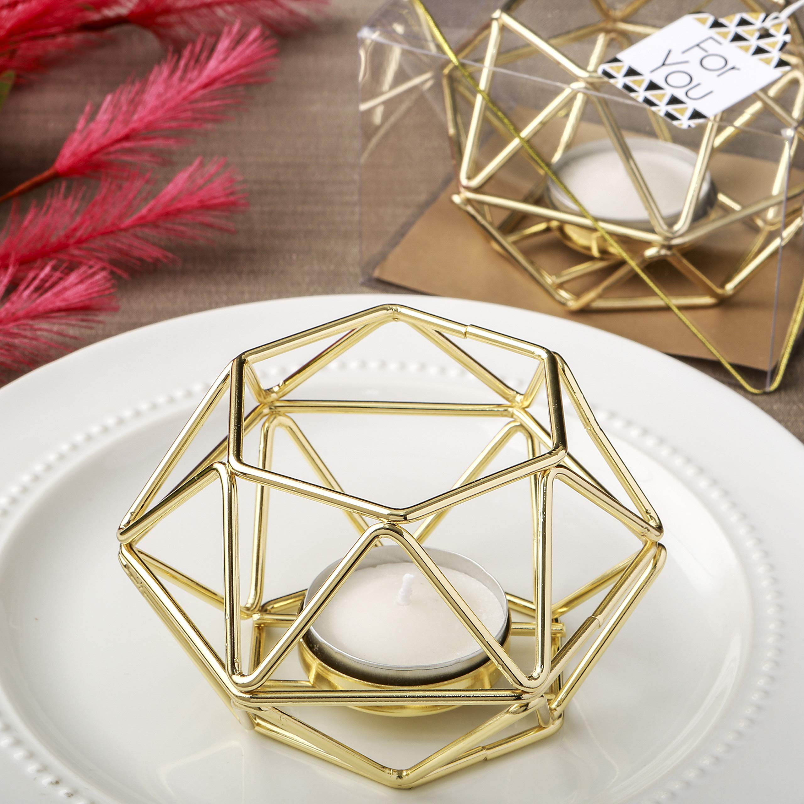 Gold Hexagon Geometric Tea Light Candle Holders - Set of 30 for Wedding, Baby Shower & Bridal Party Favors - Elegant Table Decor for Special Occasions