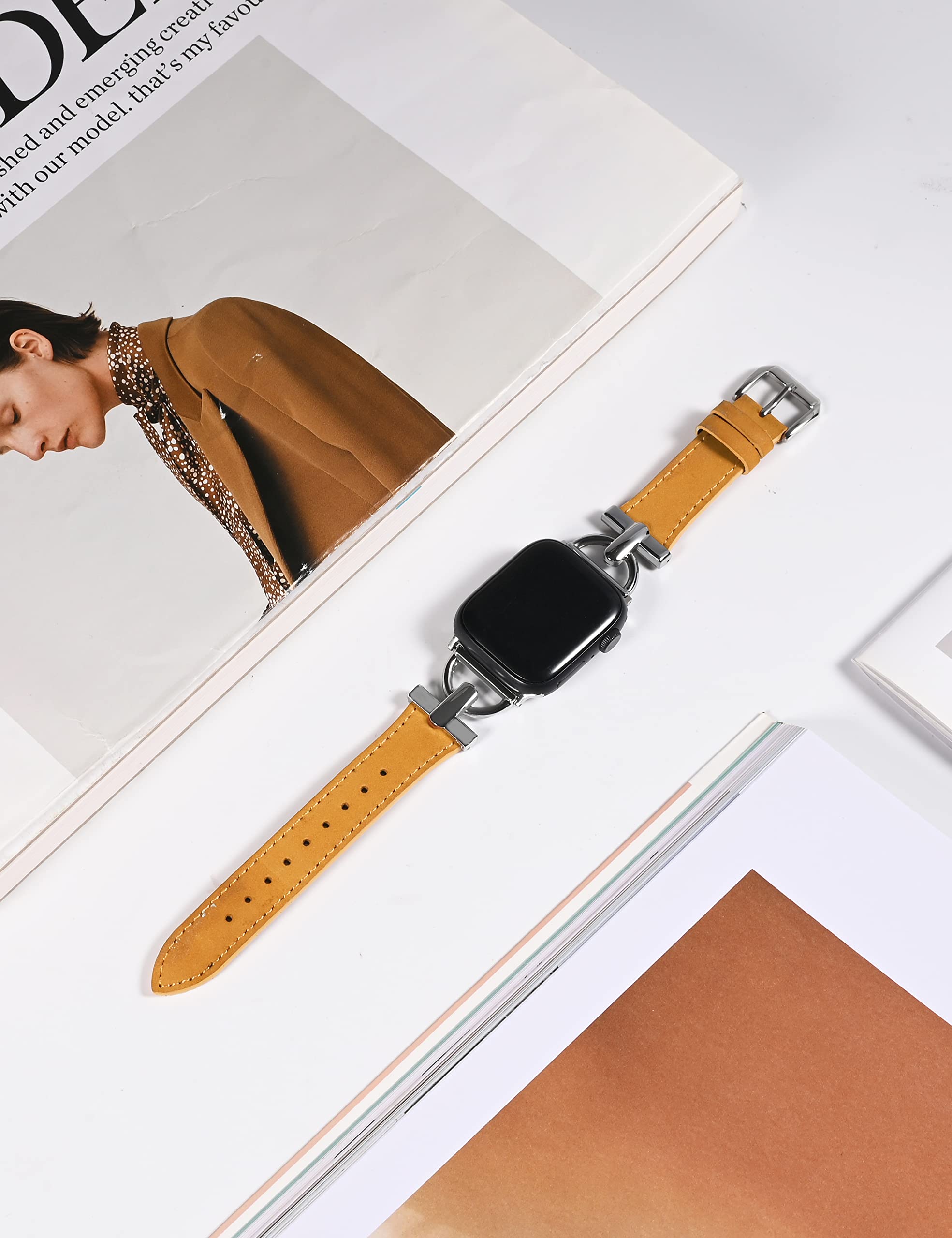 Premium Genuine Leather Band for Apple Watch - Compatible with All Series (1-10, SE, Ultra) & Sizes (38mm-49mm) - Elegant Dressy Strap for Women & Men - Perfect for Business, Parties & Everyday Wear