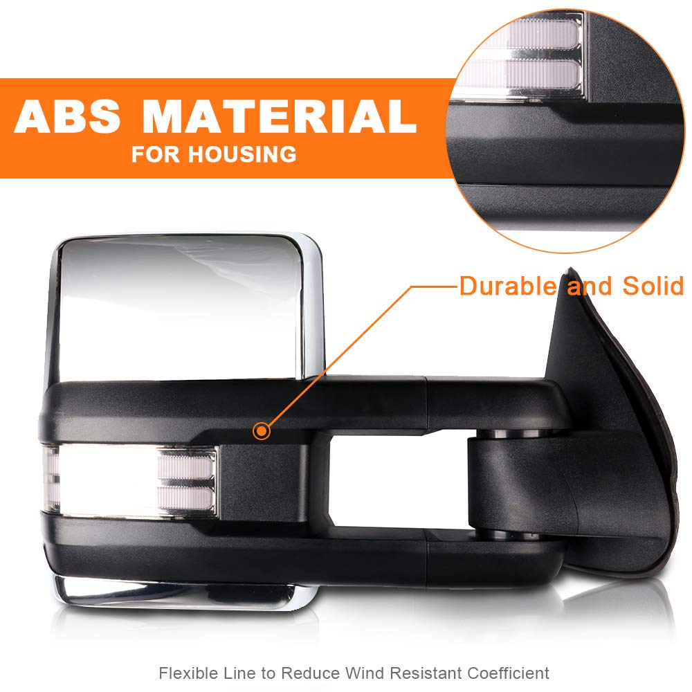 ROADFAR Power Heated Towing Mirrors with LED Turn Signal & Running Lights - Compatible with 2003-2006 Chevy Silverado & GMC Sierra Pickup Trucks (Left & Right Side) - Perfect for Towing, Camping & Off-Road Adventures