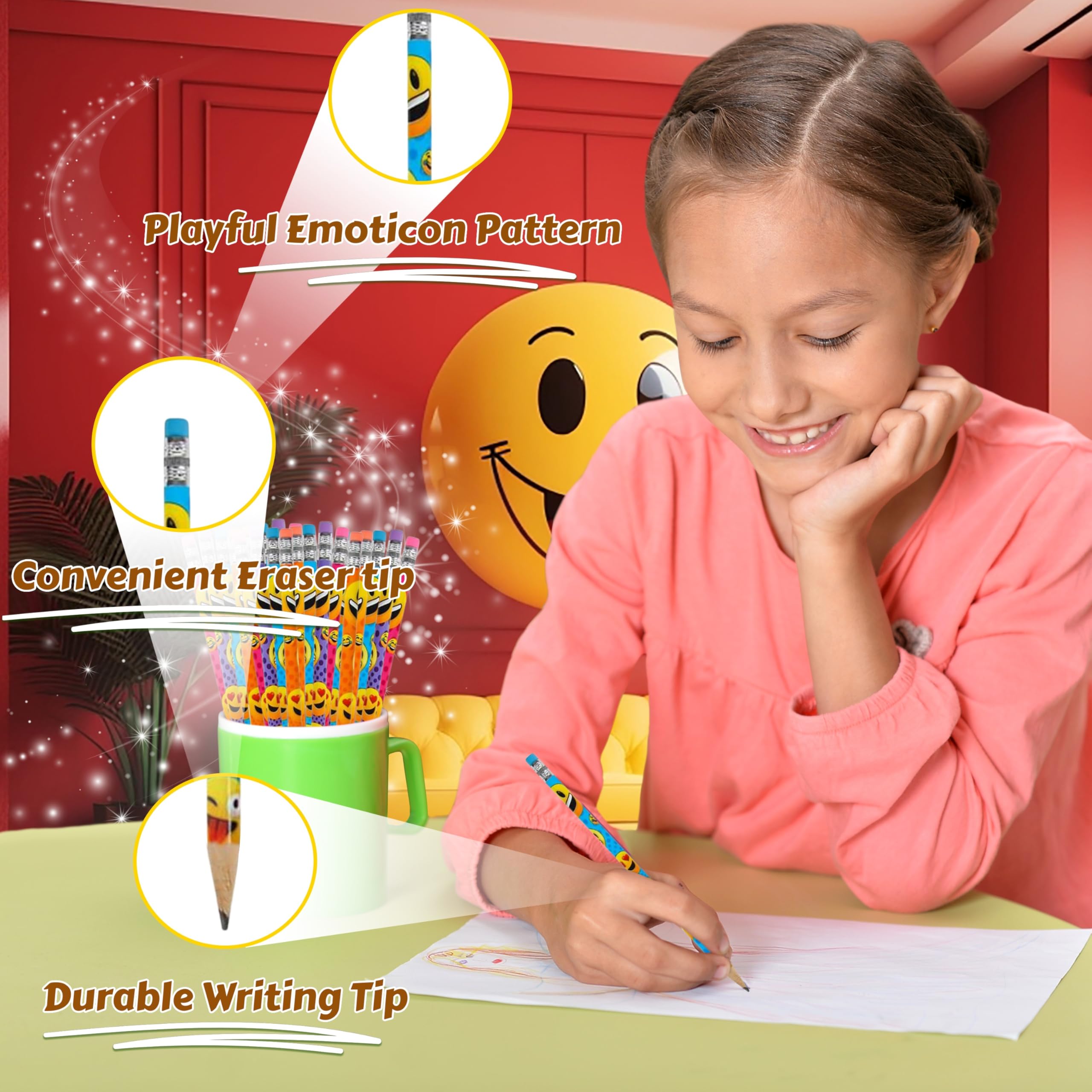 Forest & Twelfth Emoticon Pencils - 24-Pack Funny Face School Supplies for Kids, Perfect as Classroom Rewards, Party Favors & Game Prizes - Great for Back to School, Birthday Gifts & Creative Learning Activities