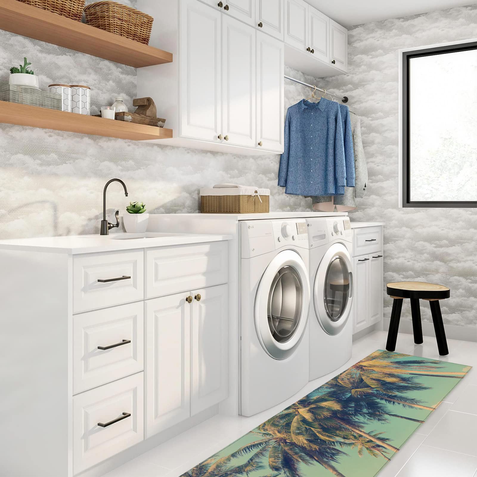 Anti-Fatigue Kitchen Mat - Non-Slip Standing Desk & Floor Mat for Home, Office, Sink - Tropical Palm Design 18