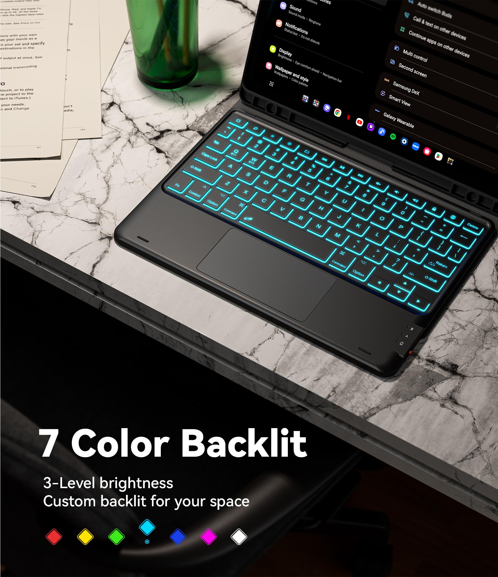 GreenLaw Galaxy Tab S9 FE 5G Keyboard Case with 7-Color Backlit Touchpad & Magnetic Detachable Design | Compatible with Samsung Galaxy Tab S9 FE 10.9
