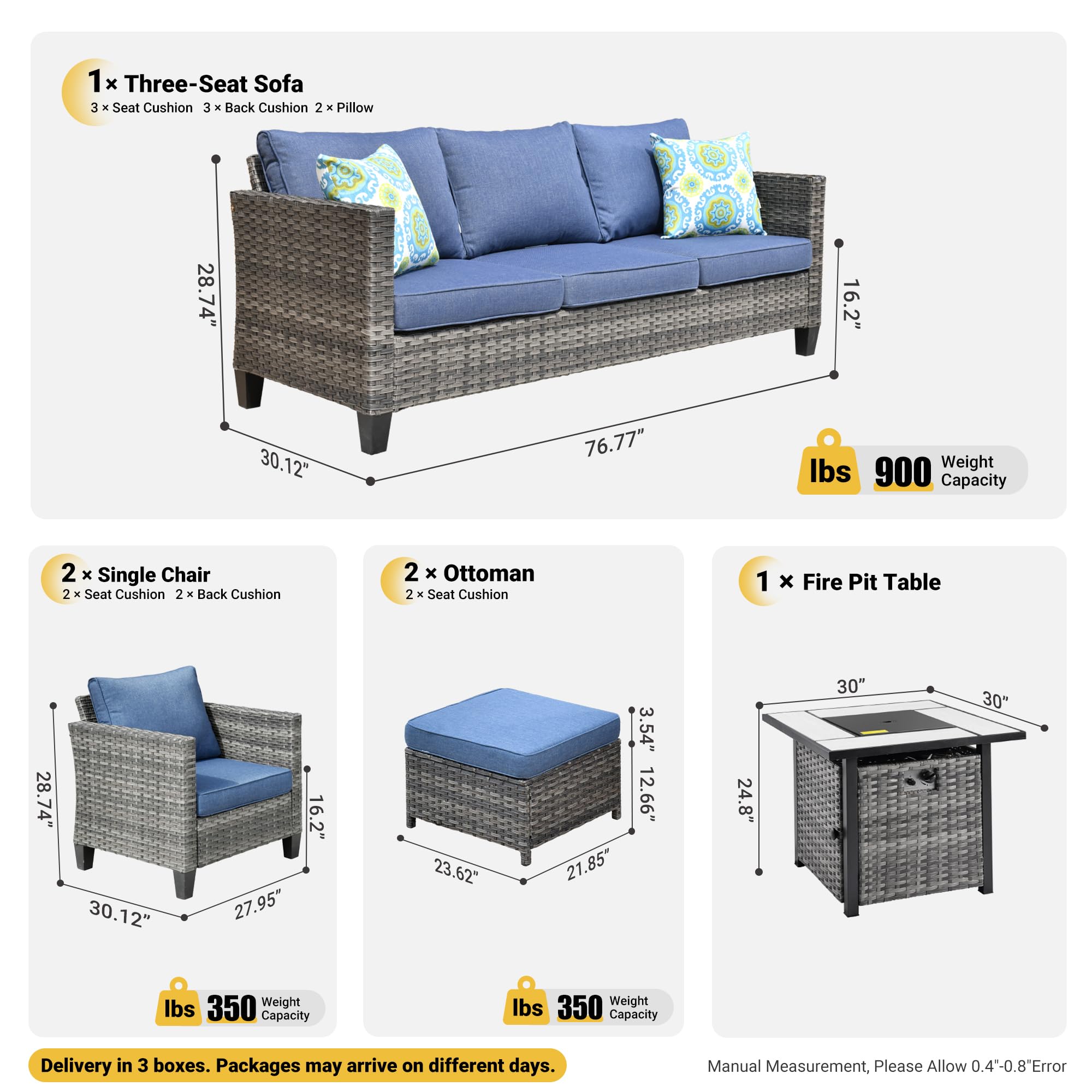 Modern 6-Piece Outdoor Patio Furniture Set with 30