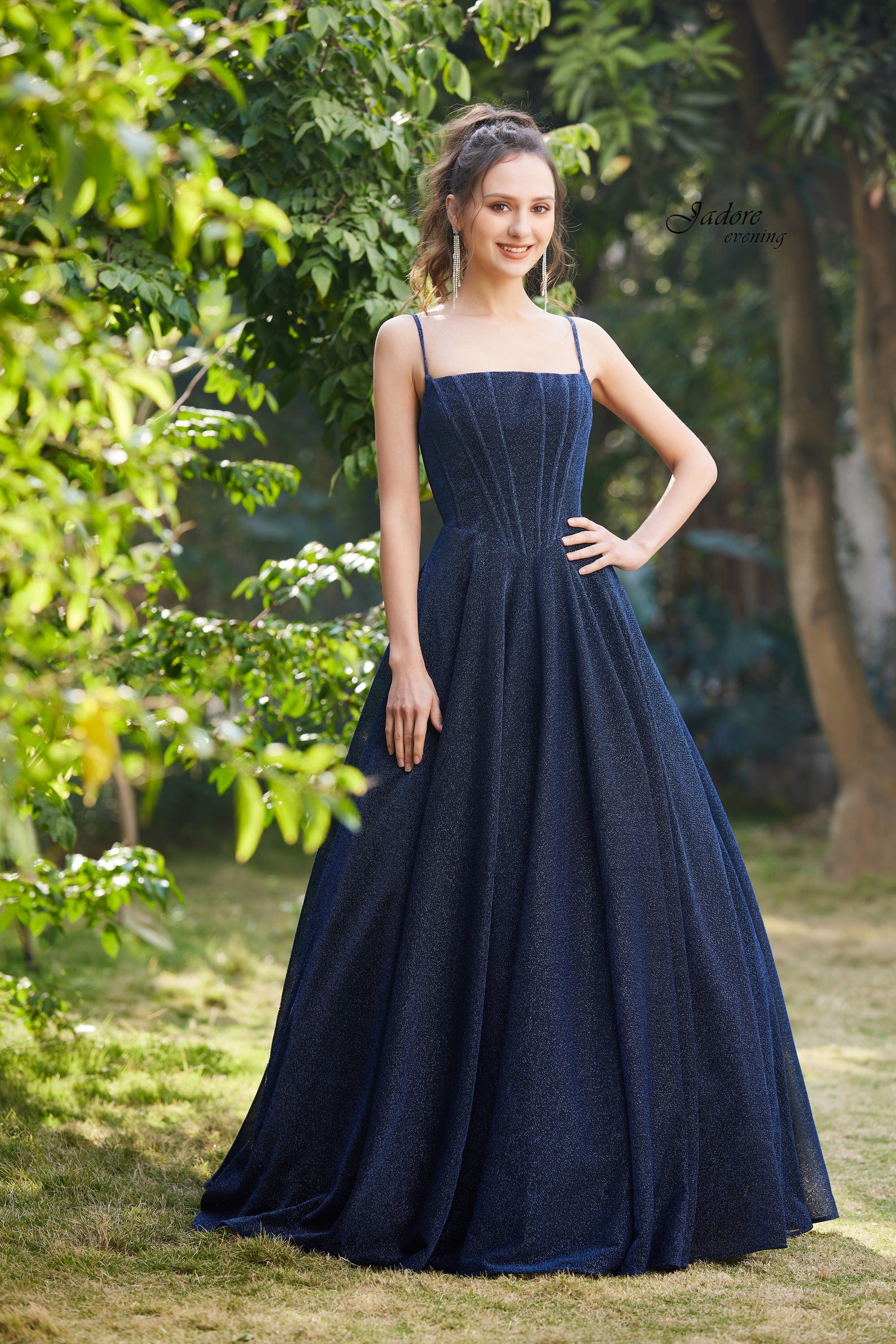 Jadore Women's Elegant Evening Dresses - Ball Gown with Square Neckline & Spaghetti Straps, Sleeveless Jersey Formal Gown J21021 for Prom, Wedding, Gala & Special Occasions