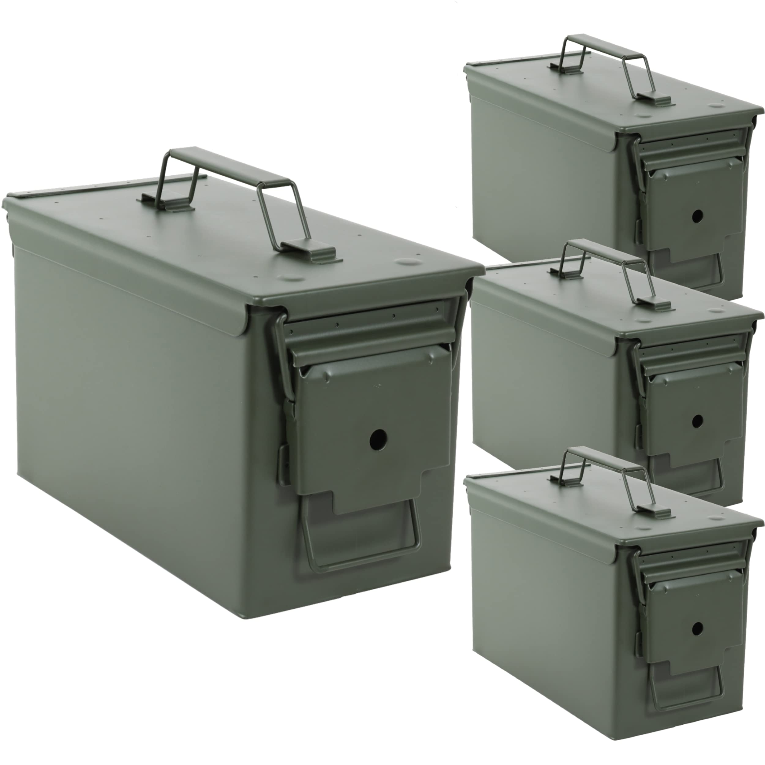 50 Cal Ammo Can Set - 4 Pack Heavy Duty Steel Ammunition Storage Boxes for Long Term Ammo & Gear Protection | Waterproof, Rustproof Military Grade Containers for Hunting, Shooting Range & Outdoor Adventures
