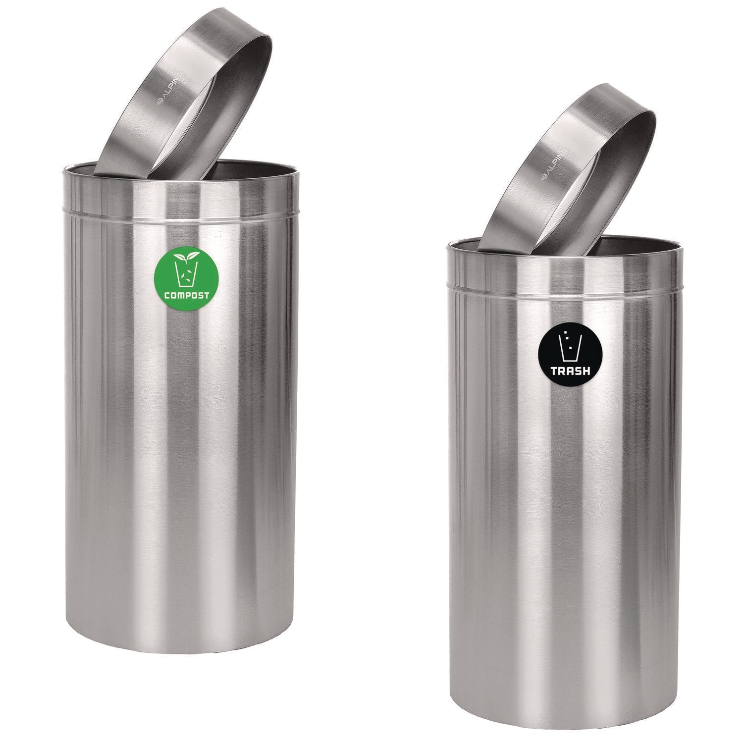 Alpine Industries 27 Gallon Stainless Steel Compost Bin & Trash Can with Lid - Brushed Metal Kitchen Waste Container for Organic Recycling & Indoor/Outdoor Use