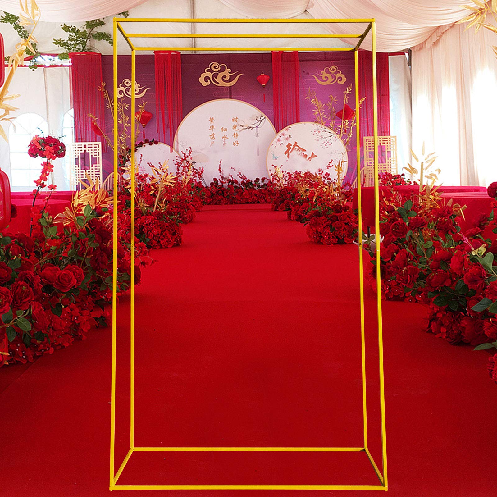 Golden Square Metal Wedding Arch Stand - Outdoor Wedding Backdrop Decor for Garden Ceremony, Birthday Party & Anniversary | Large Rectangle Balloon Flower Holder for Stunning Event Decorations