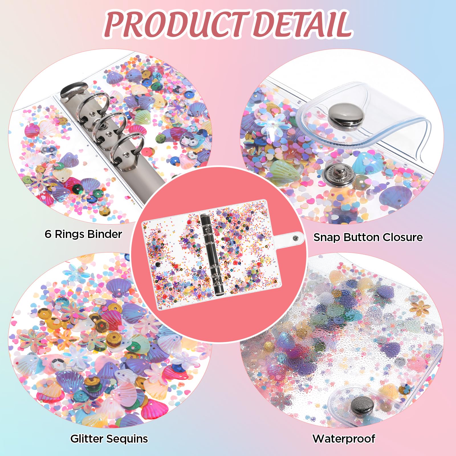 NEW A6 Glitter Budget Binder with Monthly Zipper Cash Envelopes - PVC Money Saving Planner with 6-Ring Sequin Cover & Plastic Pockets - Perfect for Cash Stuffing Challenges & Personal Finance Organization