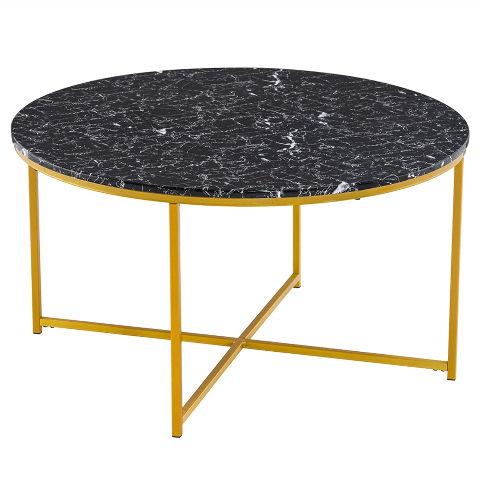 GANFANREN 90cm Round Coffee Table - Modern Marble Side Table with Two-Tone Design (90x90x48.5cm) for Living Room, Entryway or Bedroom - Black & White Finish | Perfect for Small Spaces, Coffee Corner & Home Decor